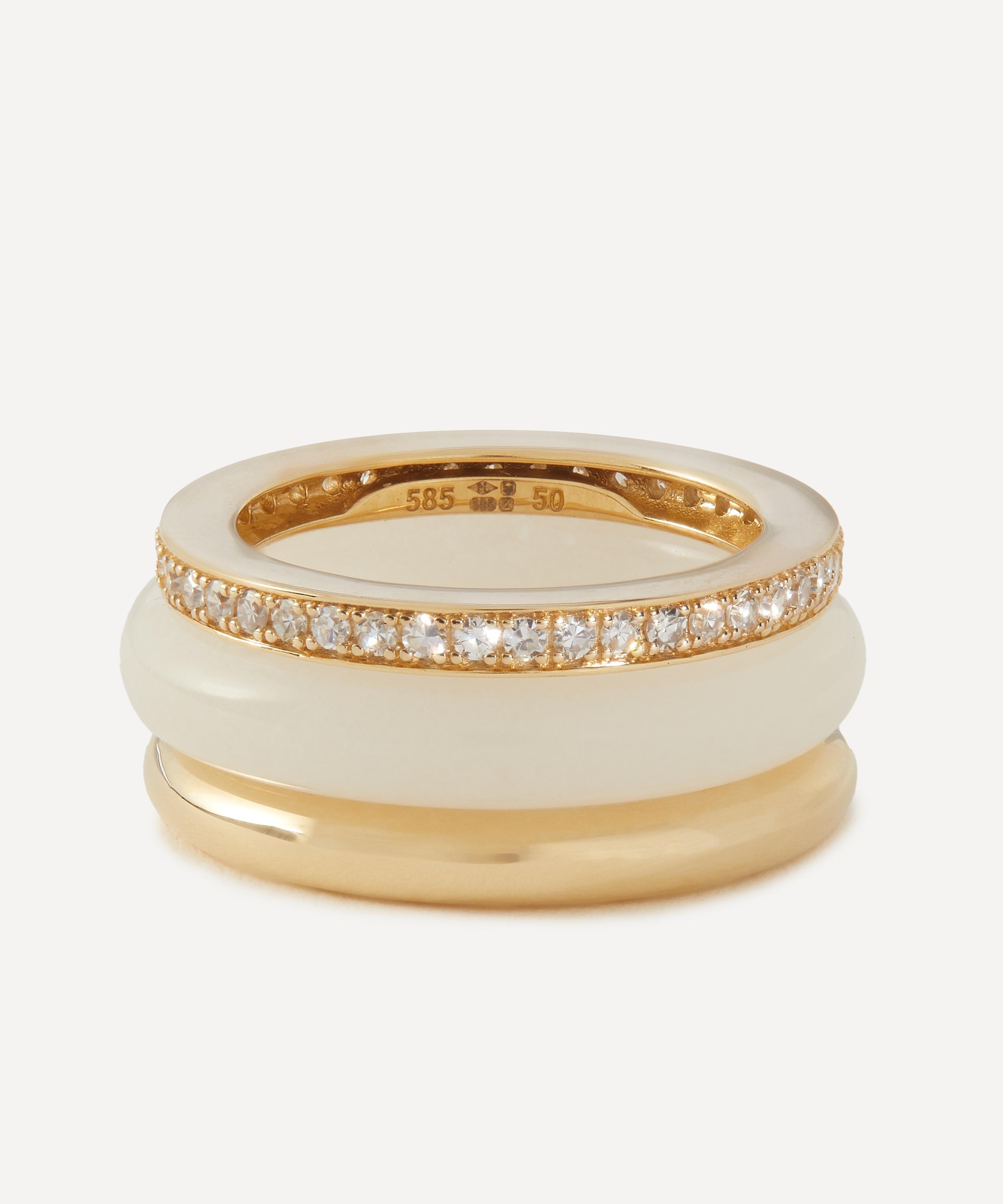 By Pariah - 14ct Gold Slim Classic Trilogy Stack White Jasper Ring image number 0