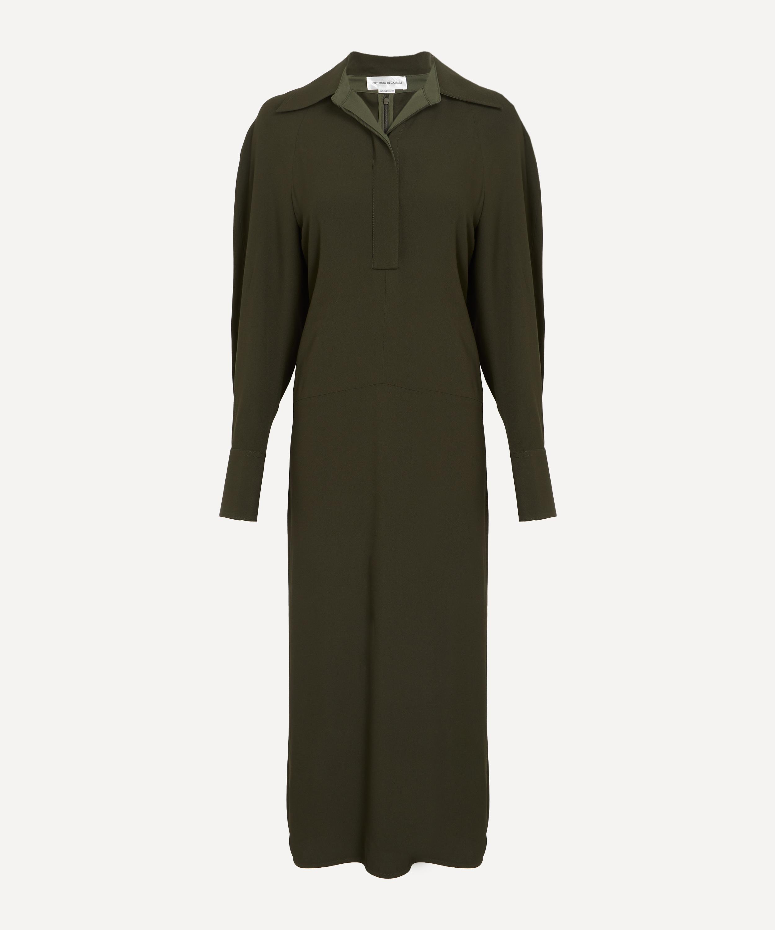 Victoria Beckham - Dark Olive Long Sleeve Polo Collar Midi Dress image number 0