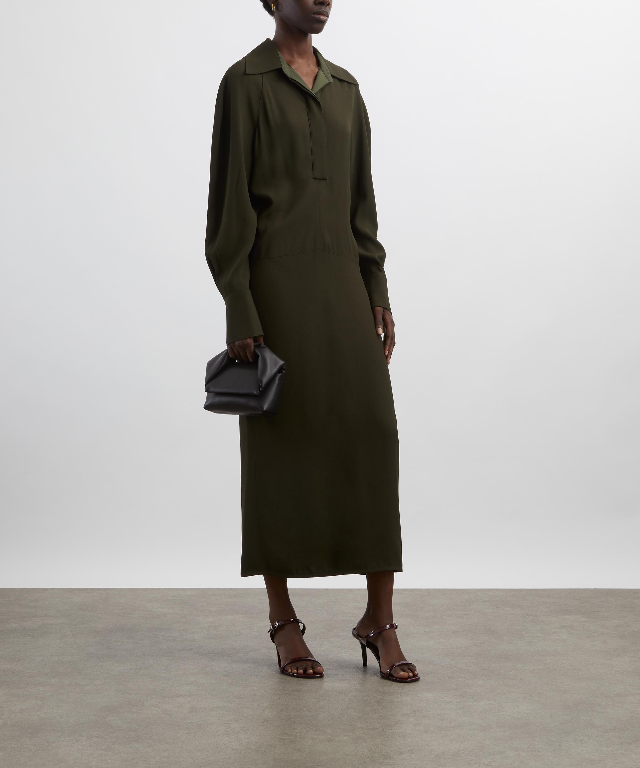 Victoria Beckham - Dark Olive Long Sleeve Polo Collar Midi Dress image number 1