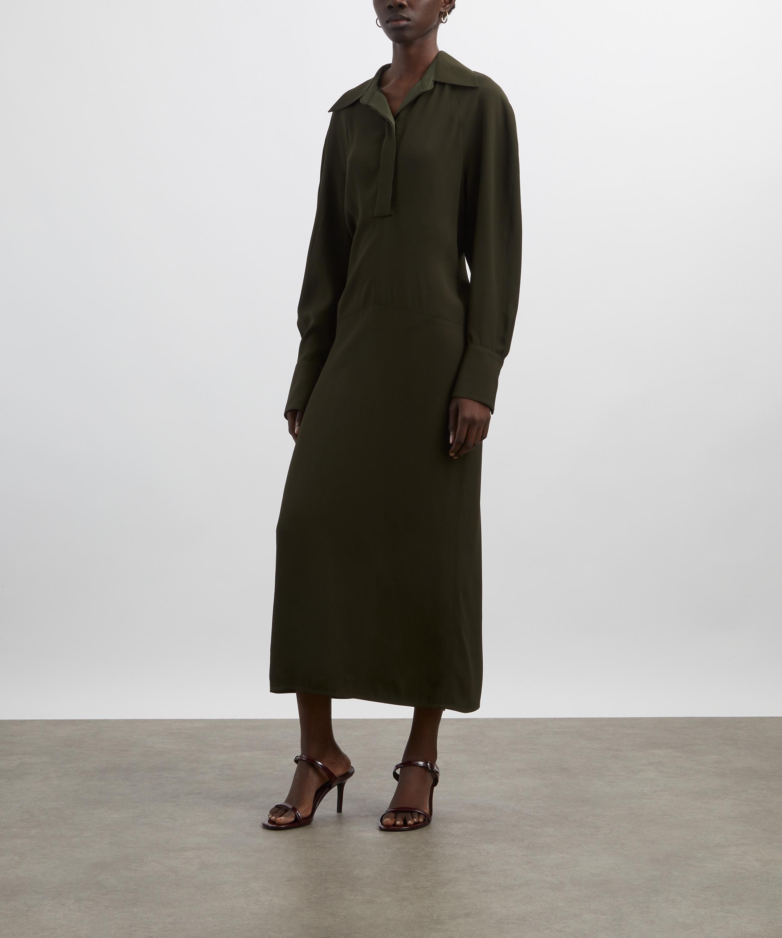 Victoria Beckham - Dark Olive Long Sleeve Polo Collar Midi Dress image number 2