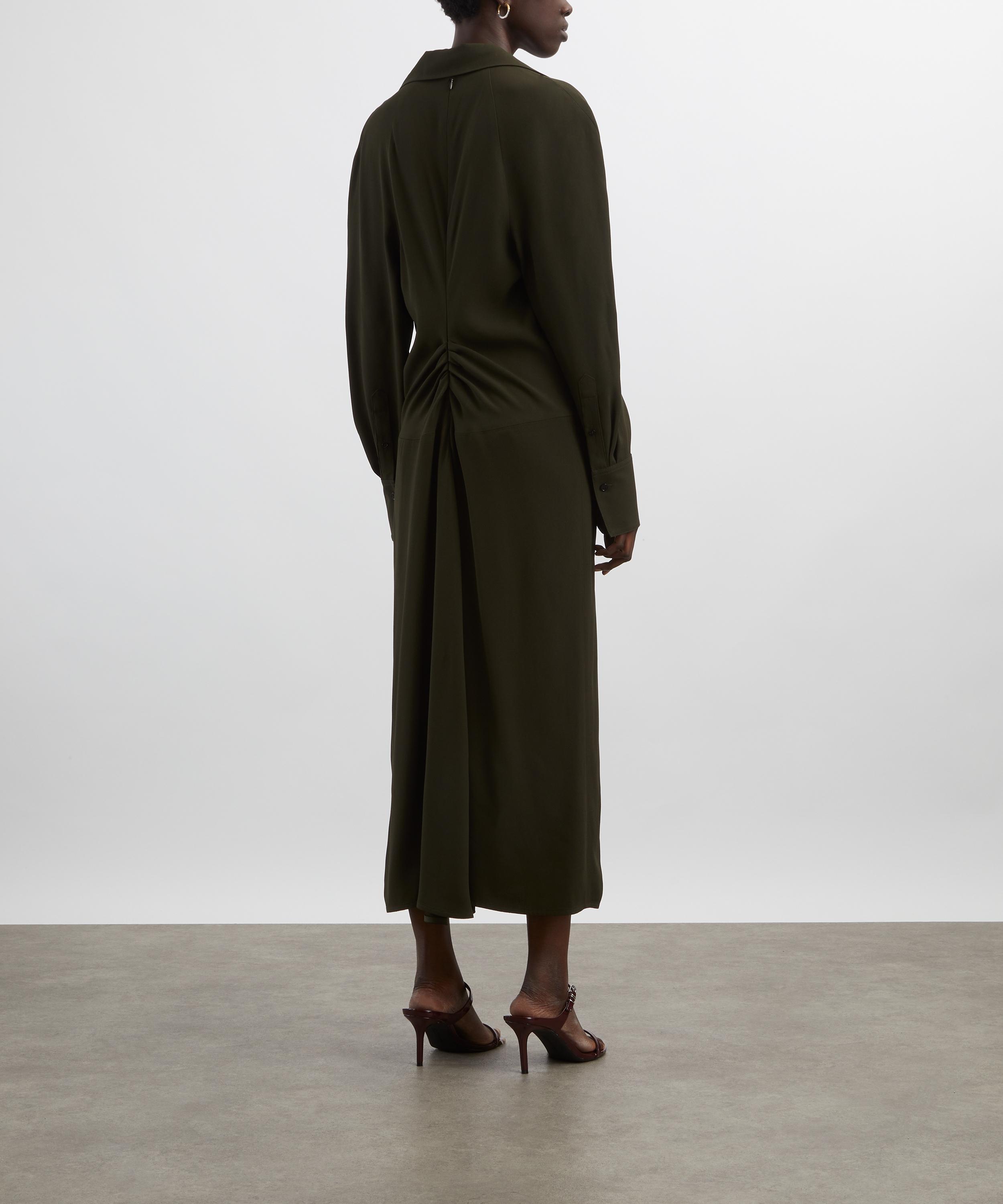 Victoria Beckham - Dark Olive Long Sleeve Polo Collar Midi Dress image number 3