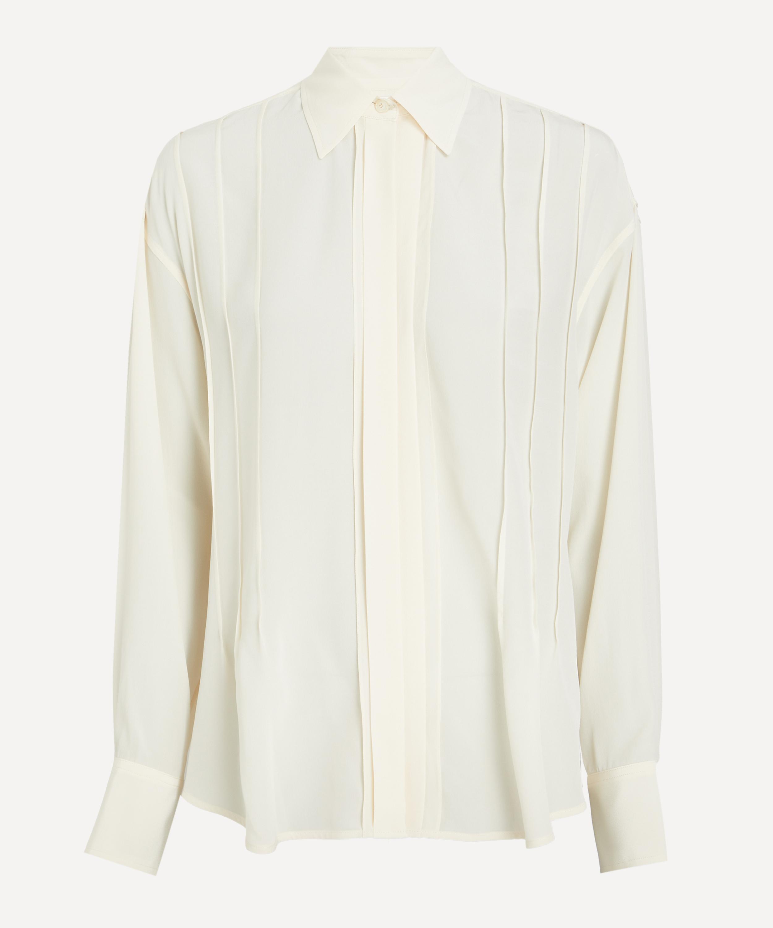 Victoria Beckham - Ivory Pintuck Pleated Silk Blouse image number 0