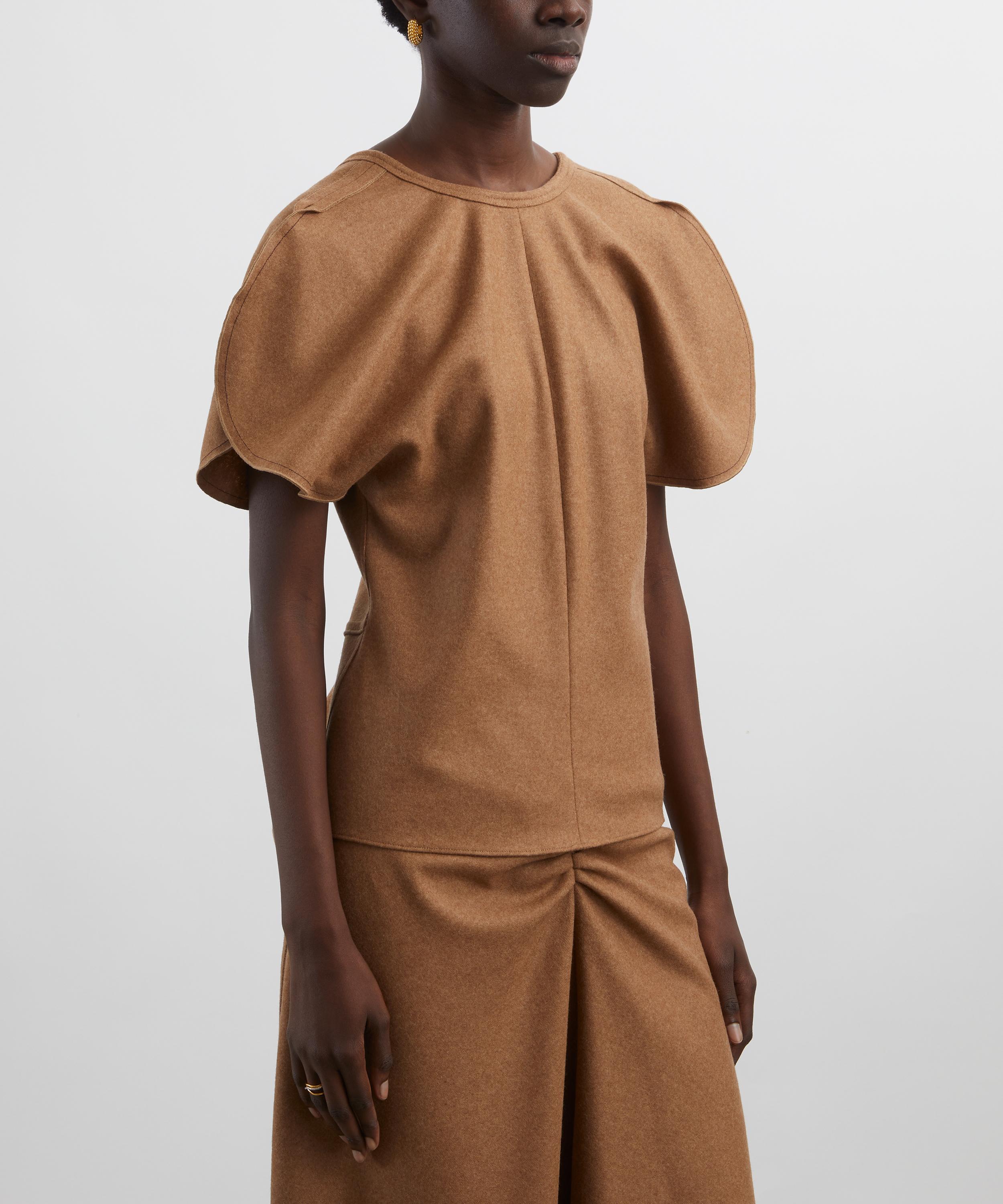 Victoria Beckham - Toffee Melange Gathered Waist Midi Skirt image number 2