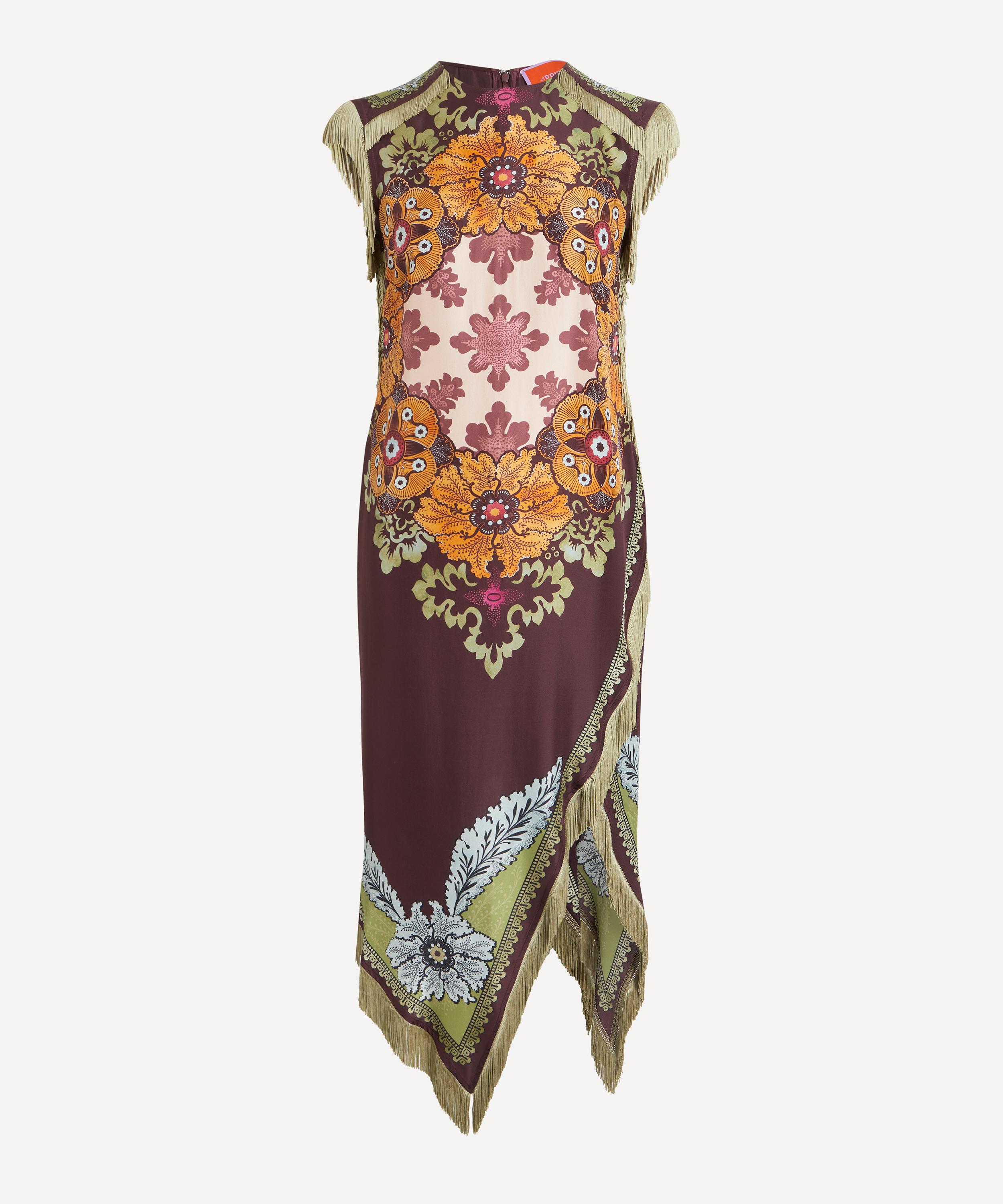 La DoubleJ - Valkyrie Fringe Printed Silk Midi Dress image number 0