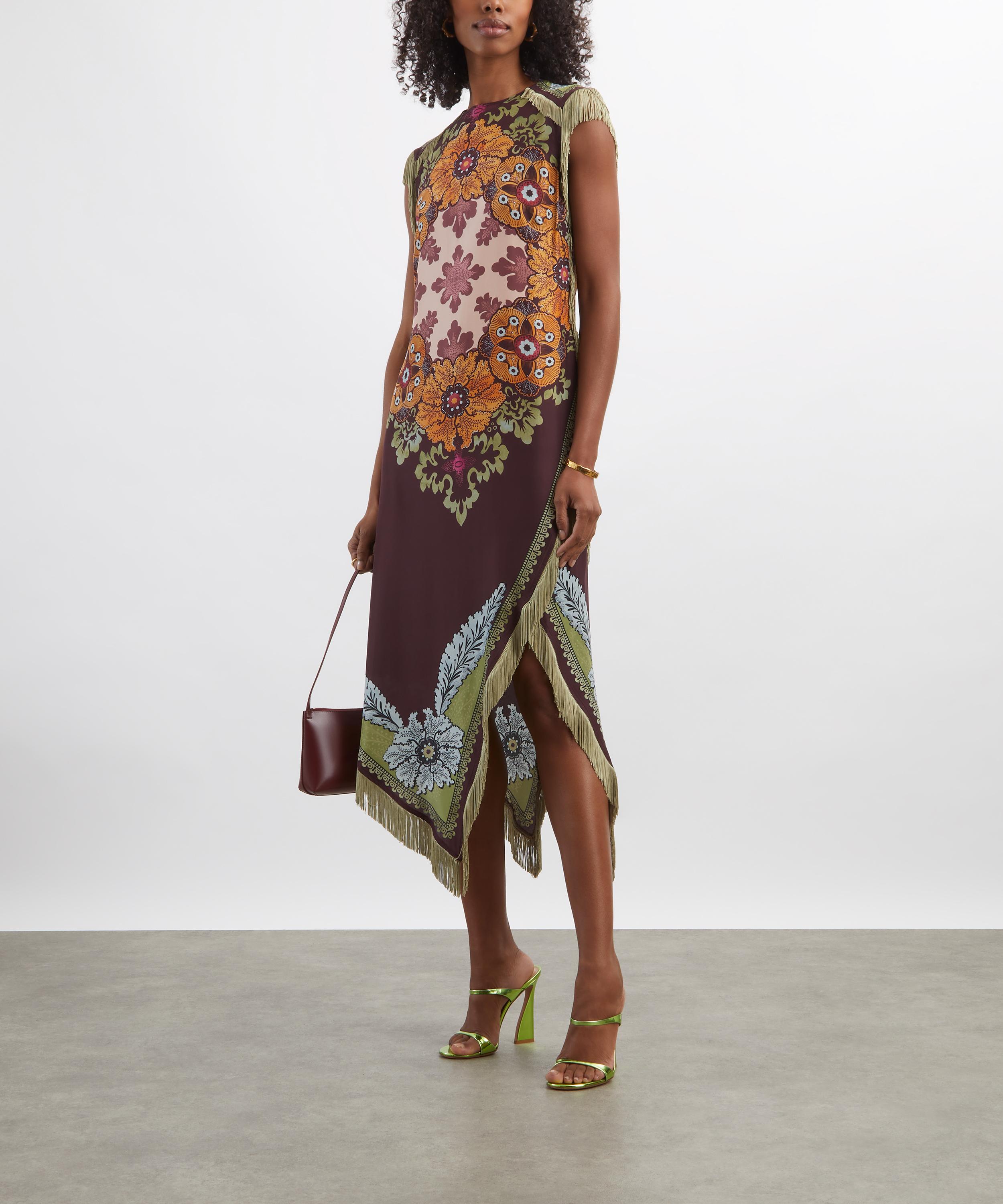 La DoubleJ - Valkyrie Fringe Printed Silk Midi Dress image number 1