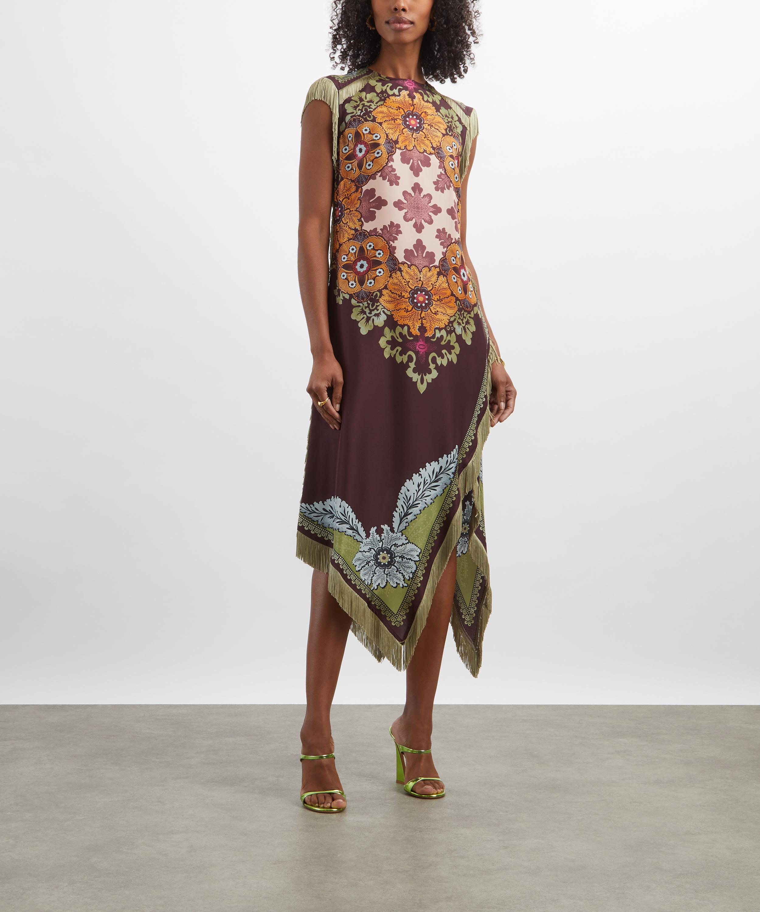 La DoubleJ - Valkyrie Fringe Printed Silk Midi Dress image number 2