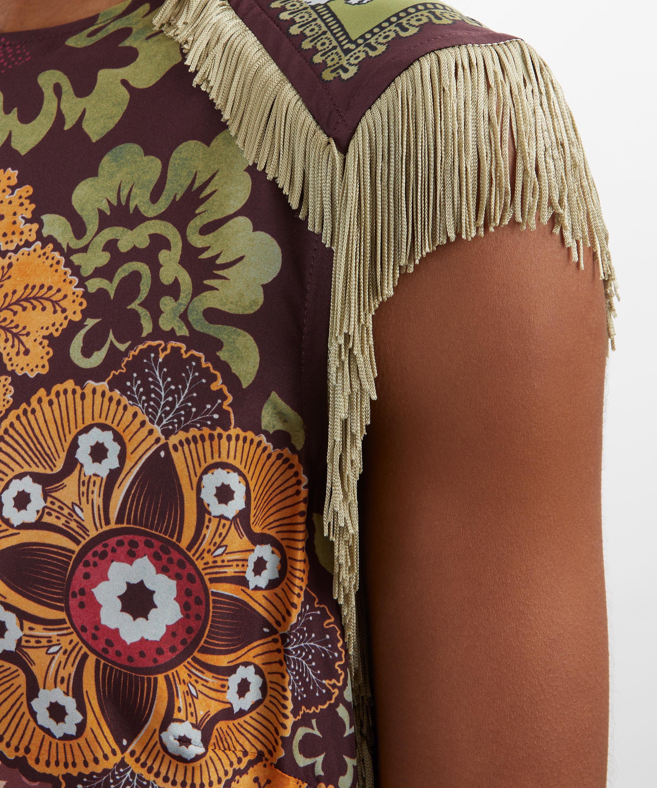 La DoubleJ - Valkyrie Fringe Printed Silk Midi Dress image number 4