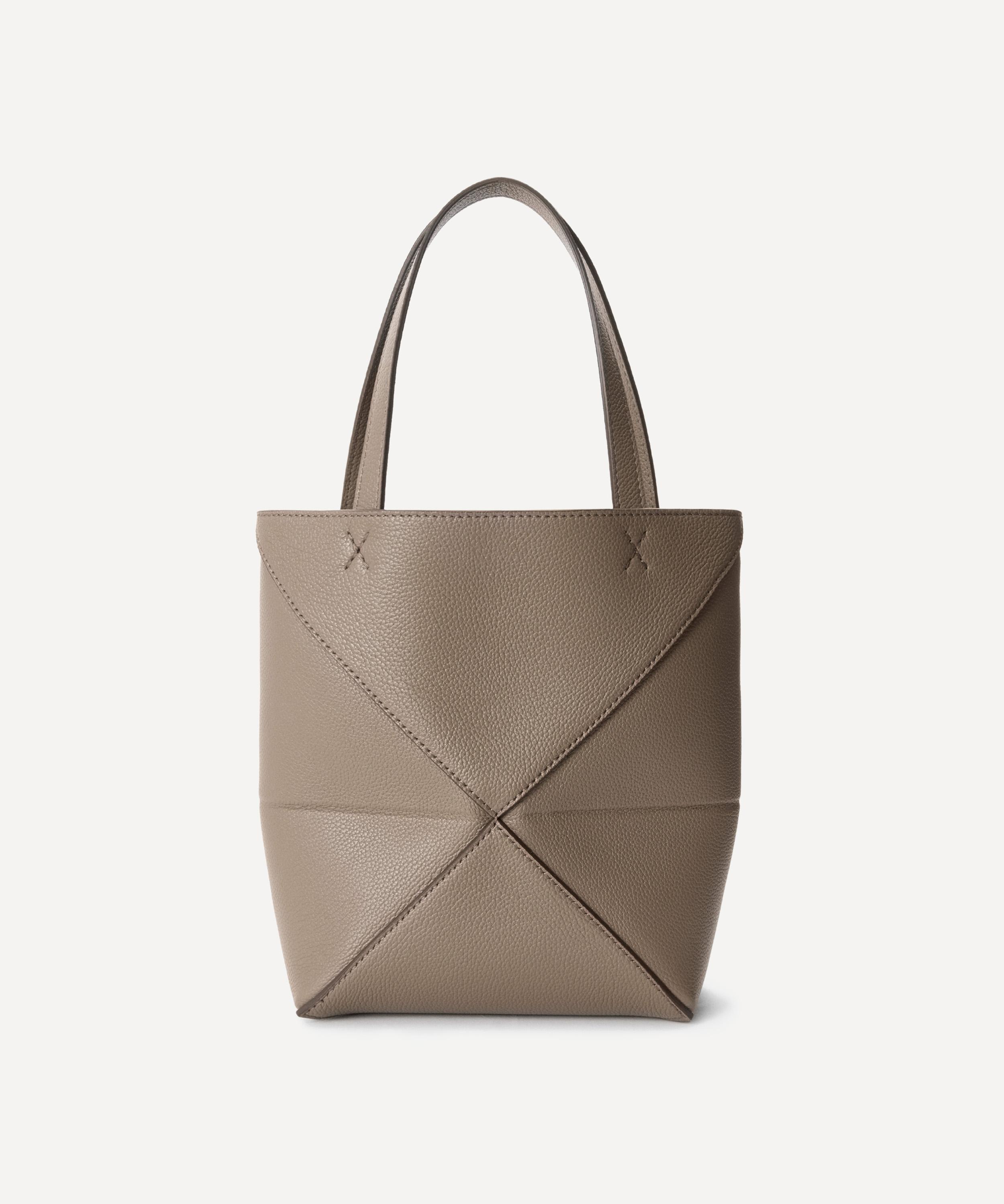 Loewe - Mini Puzzle Fold Taupe Leather Tote Bag image number 3
