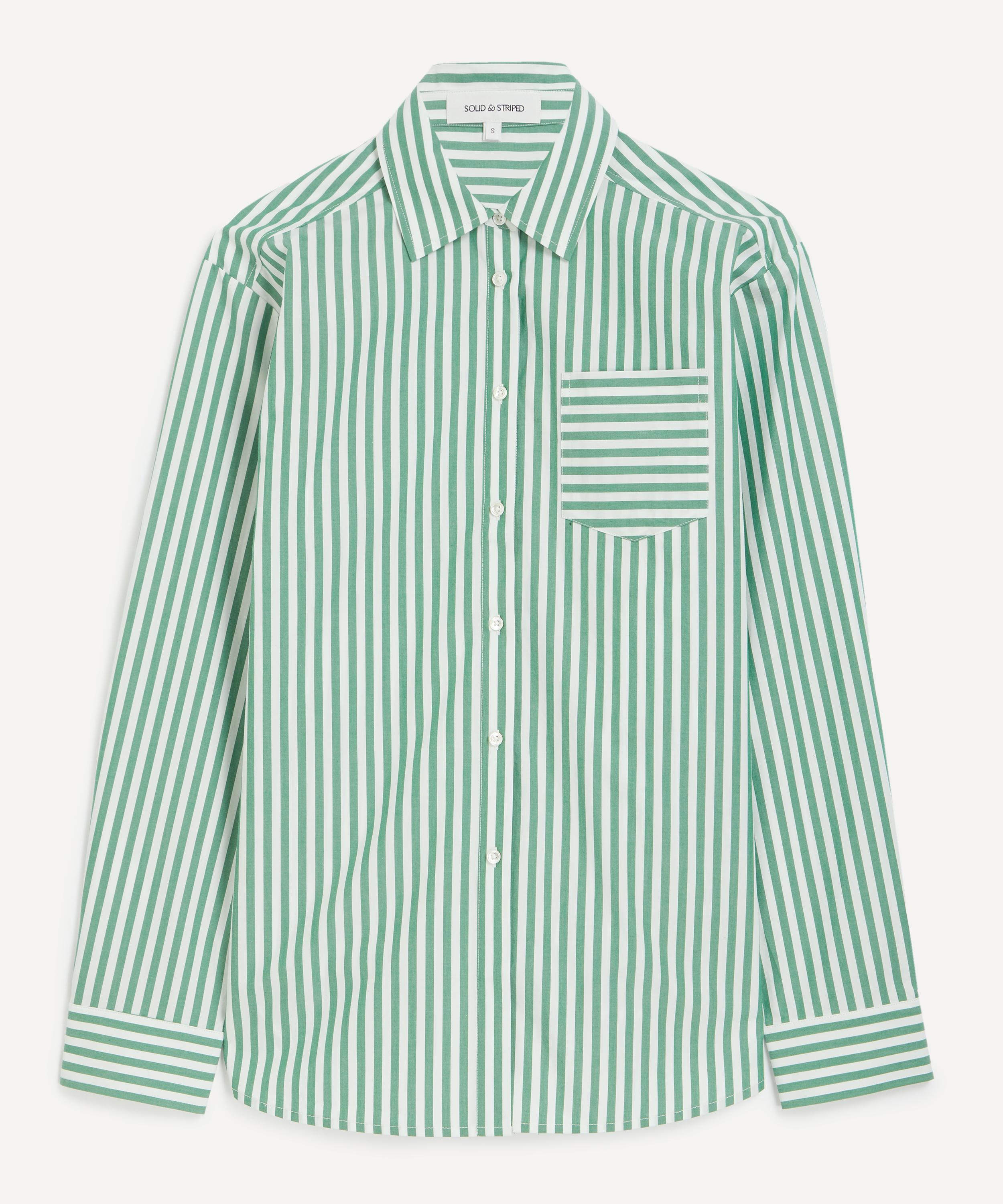Solid & Striped - Green-White Stripe Avril Button-Down Shirt image number 0