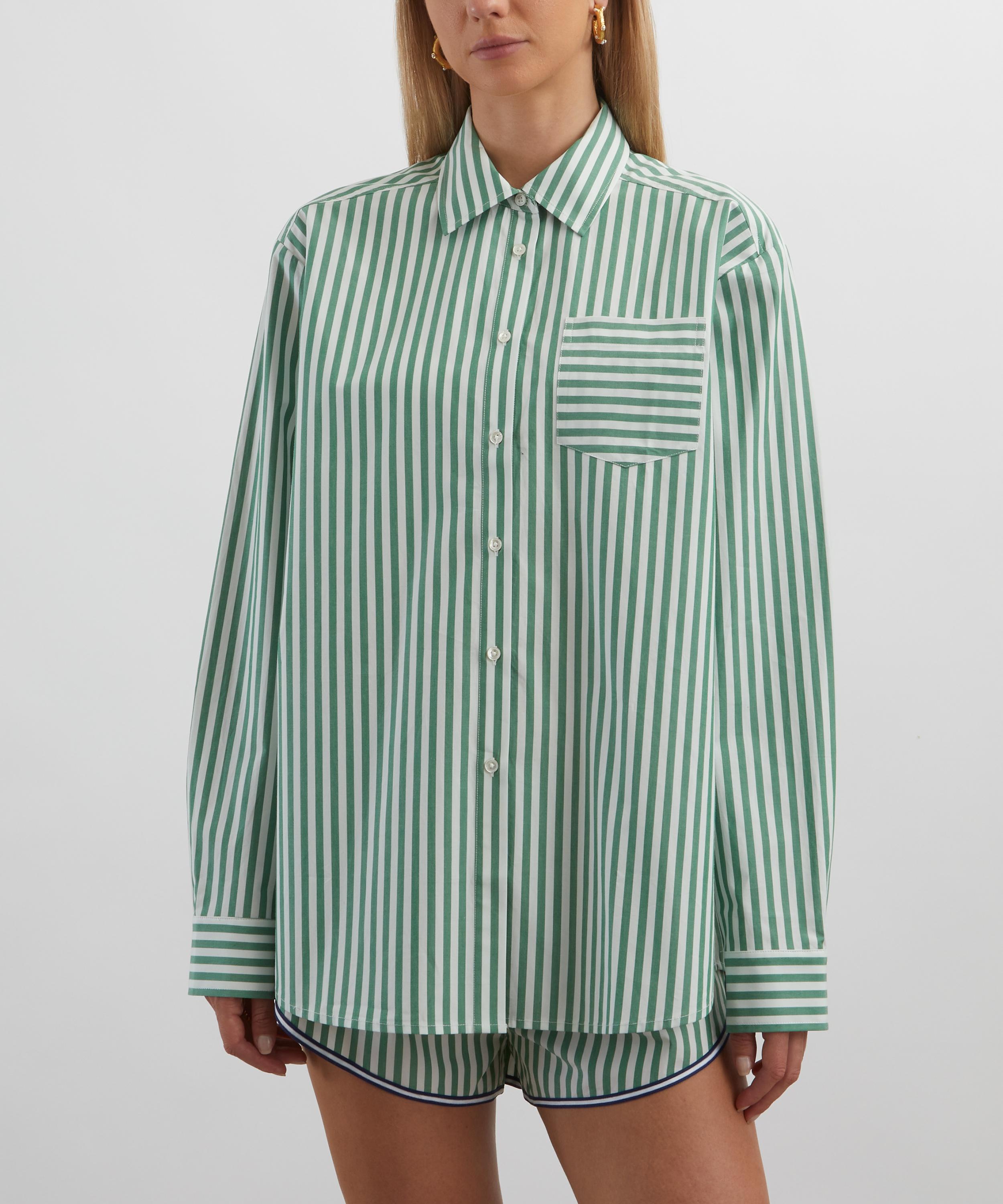 Solid & Striped - Green-White Stripe Avril Button-Down Shirt image number 2