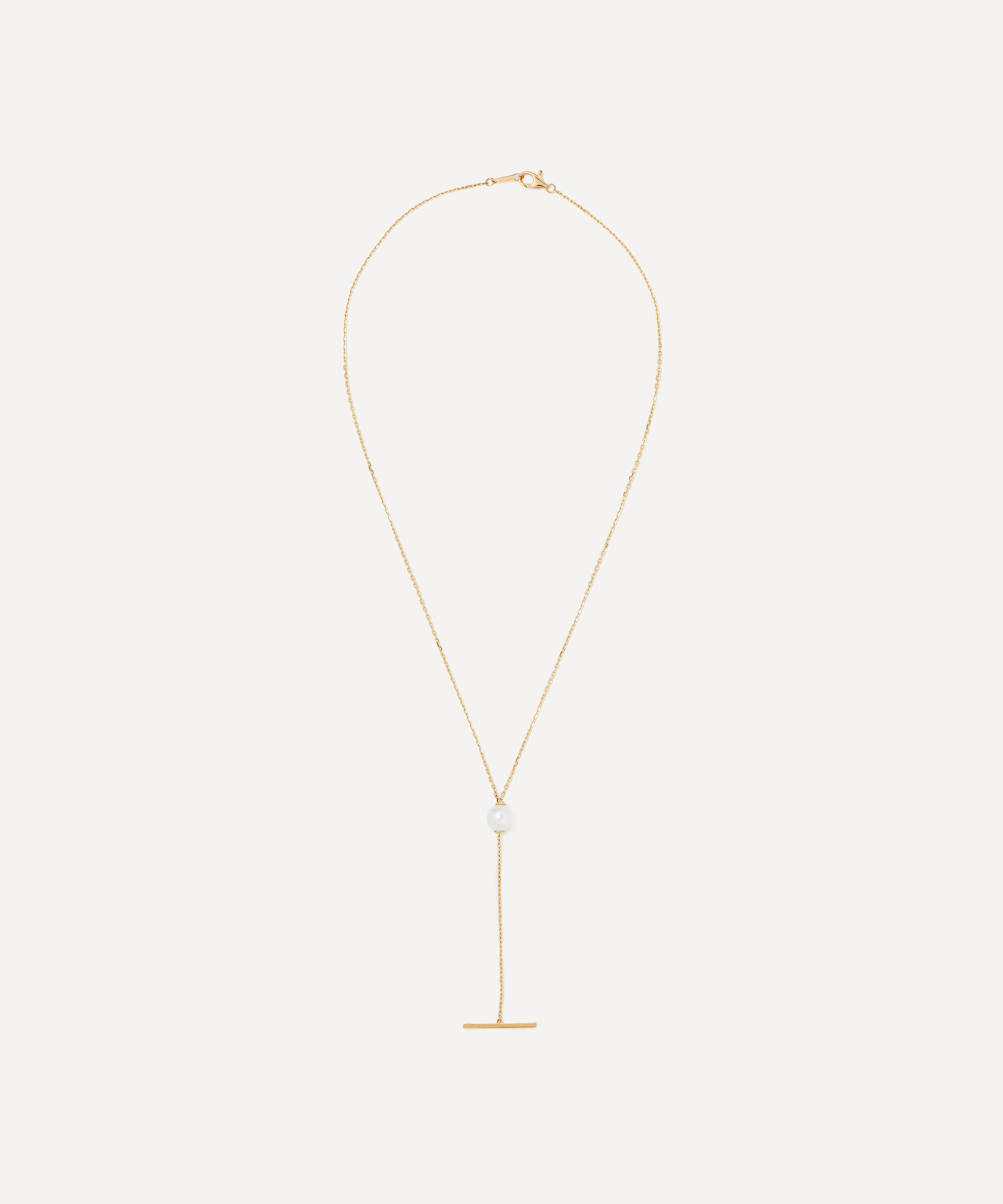 Mizuki - 14ct Gold Sea of Beauty Pearl Slider T-Bar Necklace image number 1