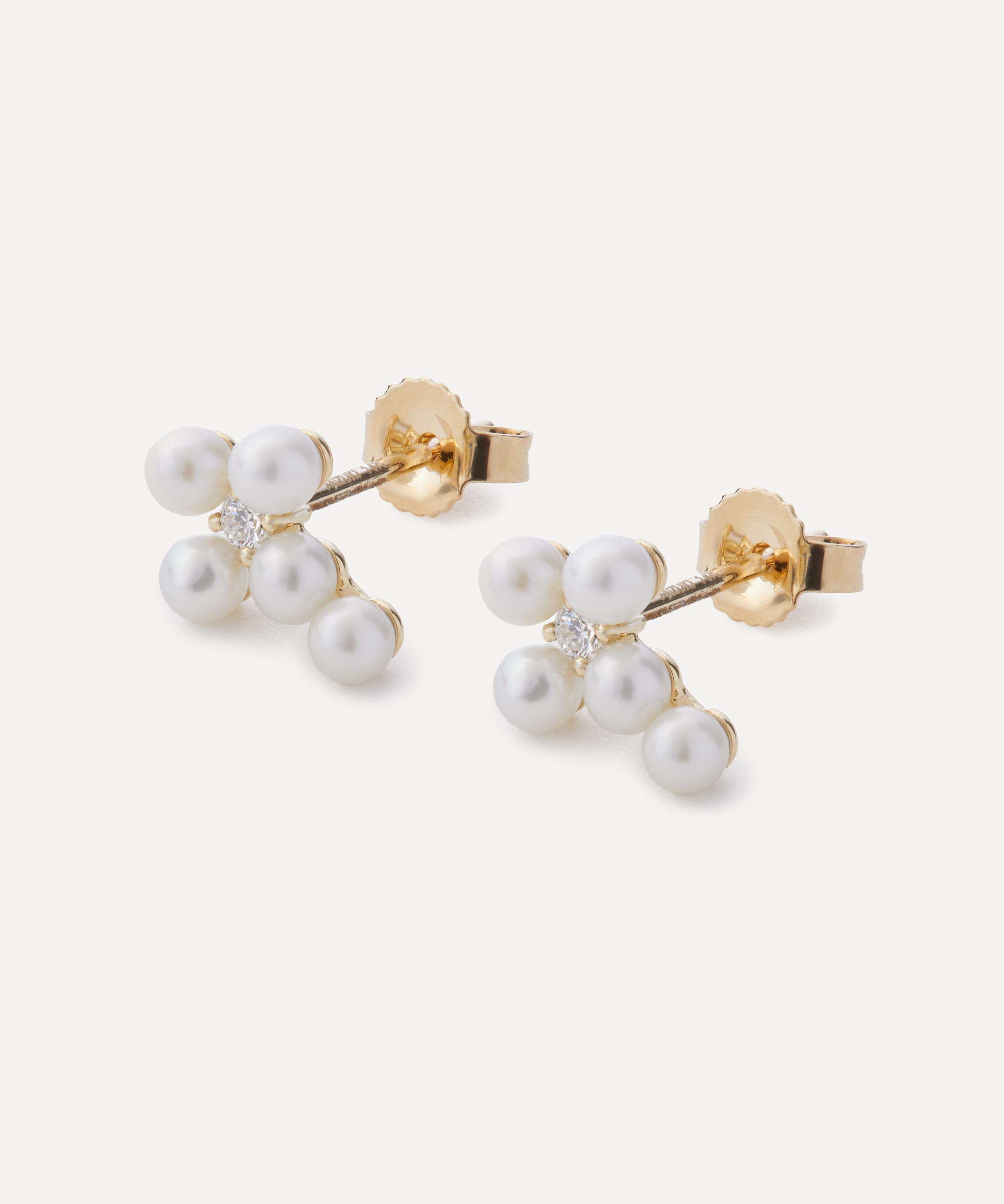 Mizuki - 14ct Gold Sea of Beauty Cross Pearl Diamond Stud Earrings image number 1