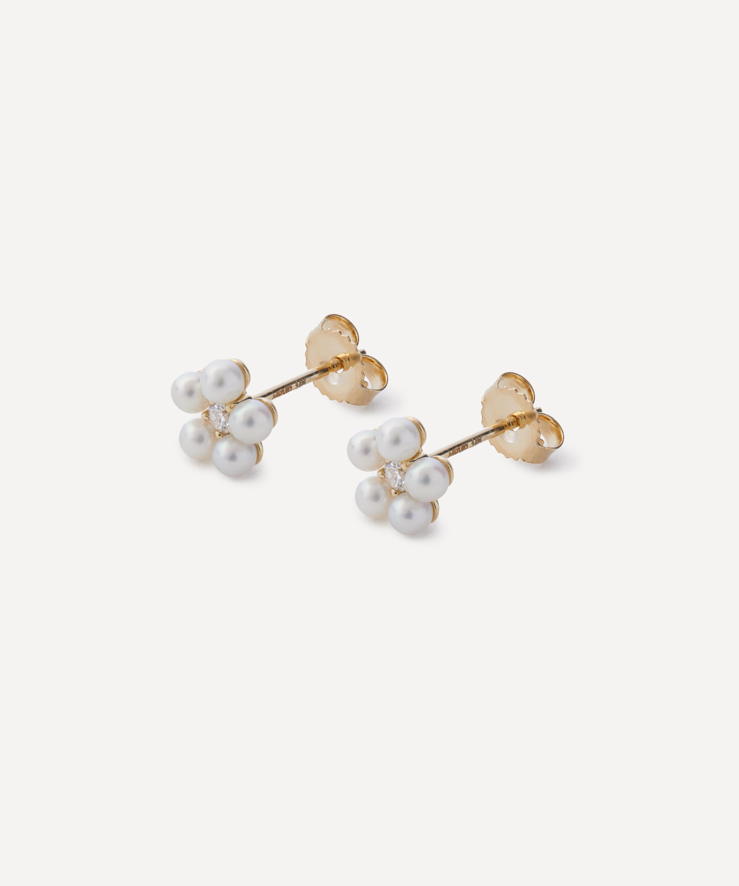 Mizuki - 14ct Gold Sea of Beauty Flower Pearl Diamond Stud Earrings image number 1