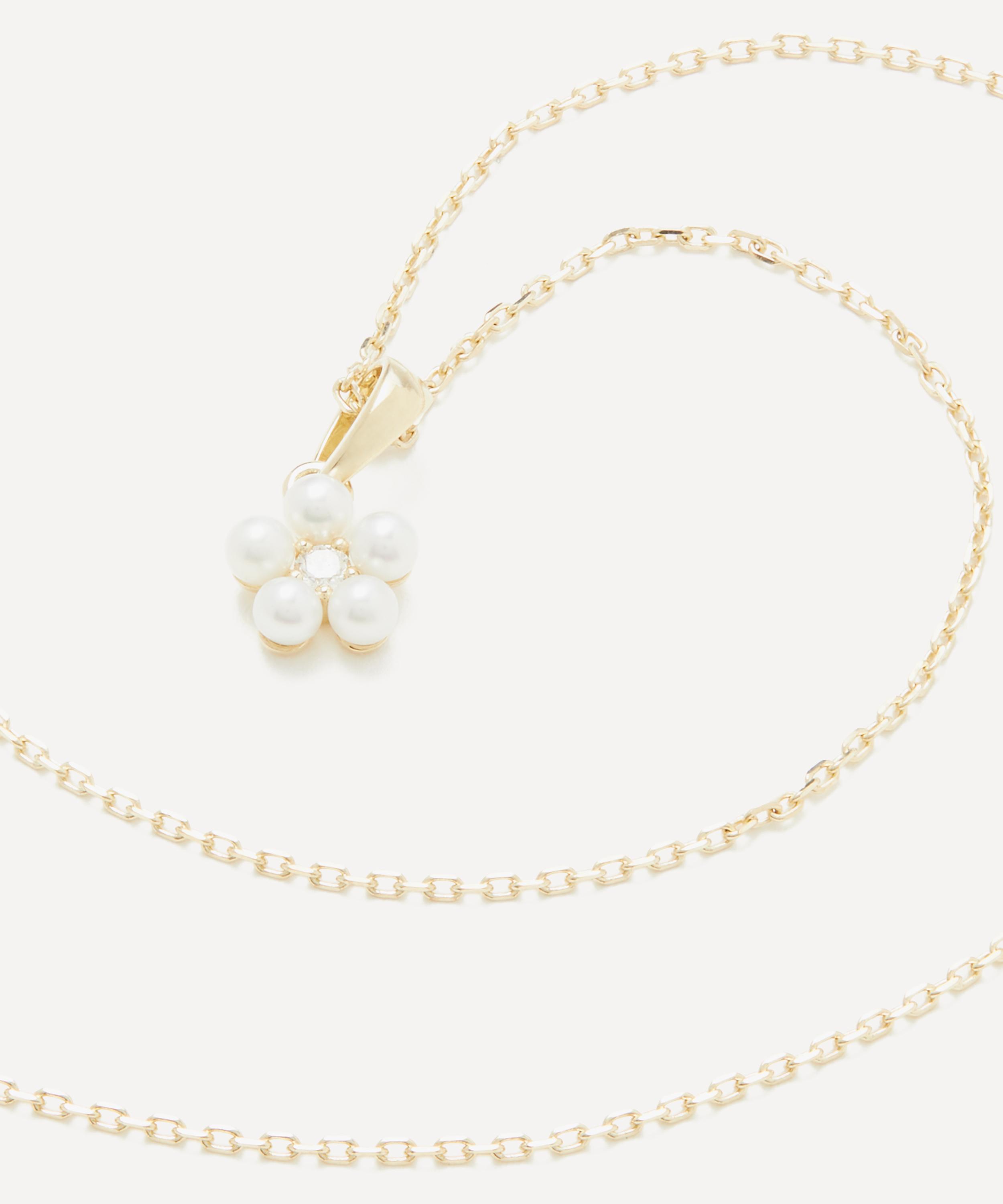 Mizuki - 14ct Gold Sea of Beauty Flower Pearl Diamond Pendant Necklace image number 2