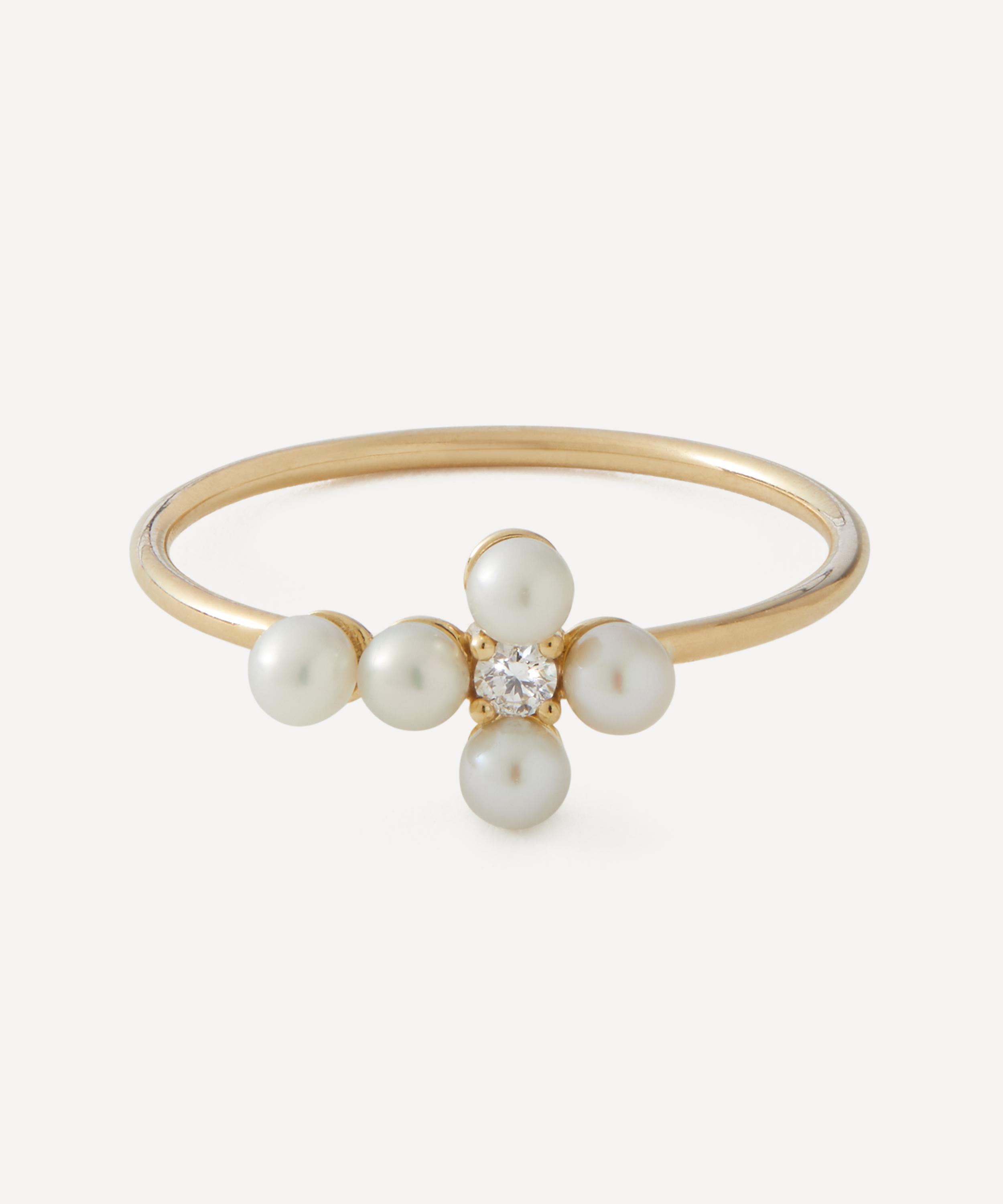 Mizuki - 14ct Gold Sea of Beauty Cross Diamond and Pearl Ring