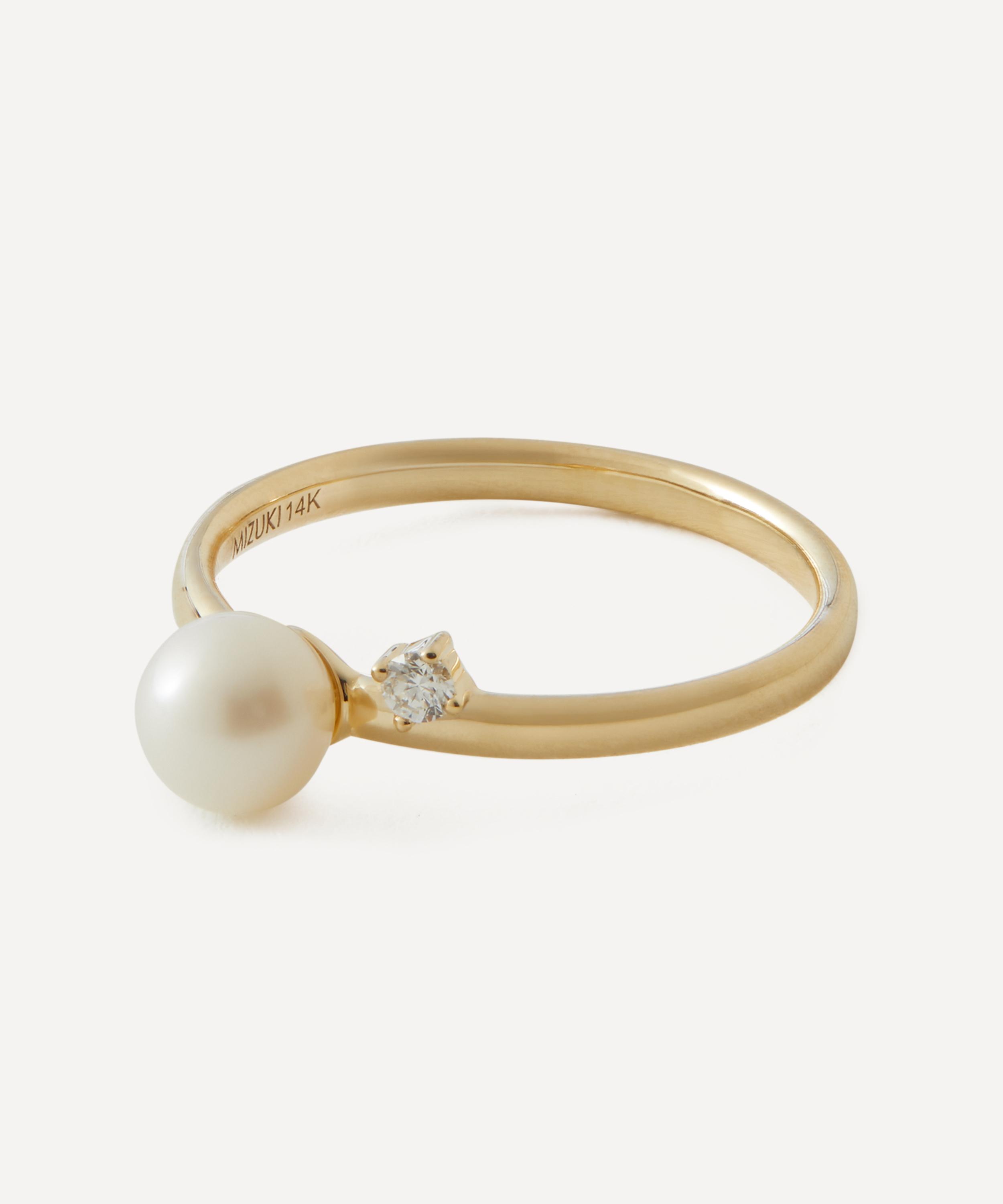 Mizuki - 14ct Gold Sea of Beauty Diamond and Pearl Solitaire Ring image number 1