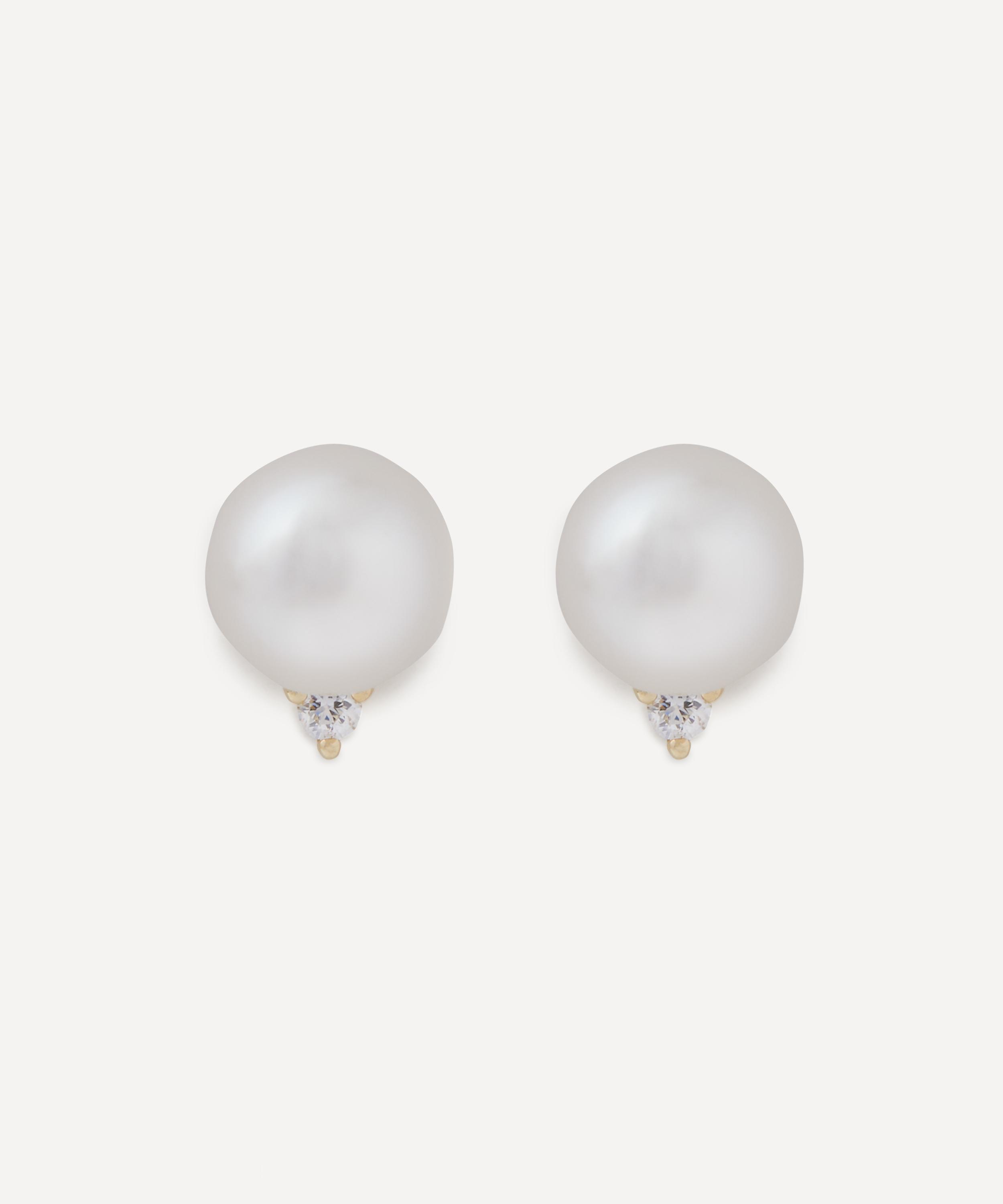 Mizuki - 14ct Gold Sea of Beauty Diamond and Pearl Stud Earrings