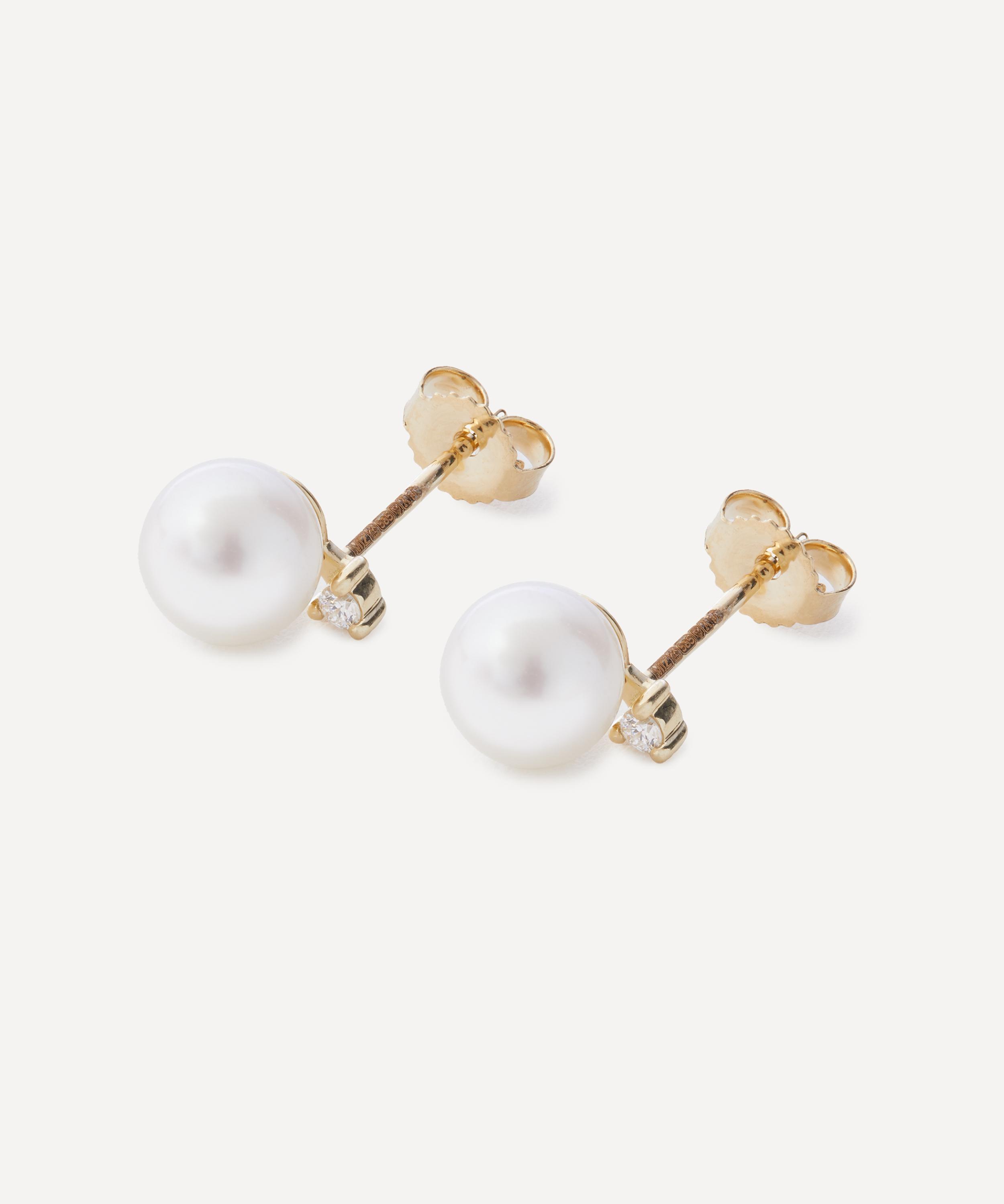 Mizuki - 14ct Gold Sea of Beauty Diamond and Pearl Stud Earrings image number 1