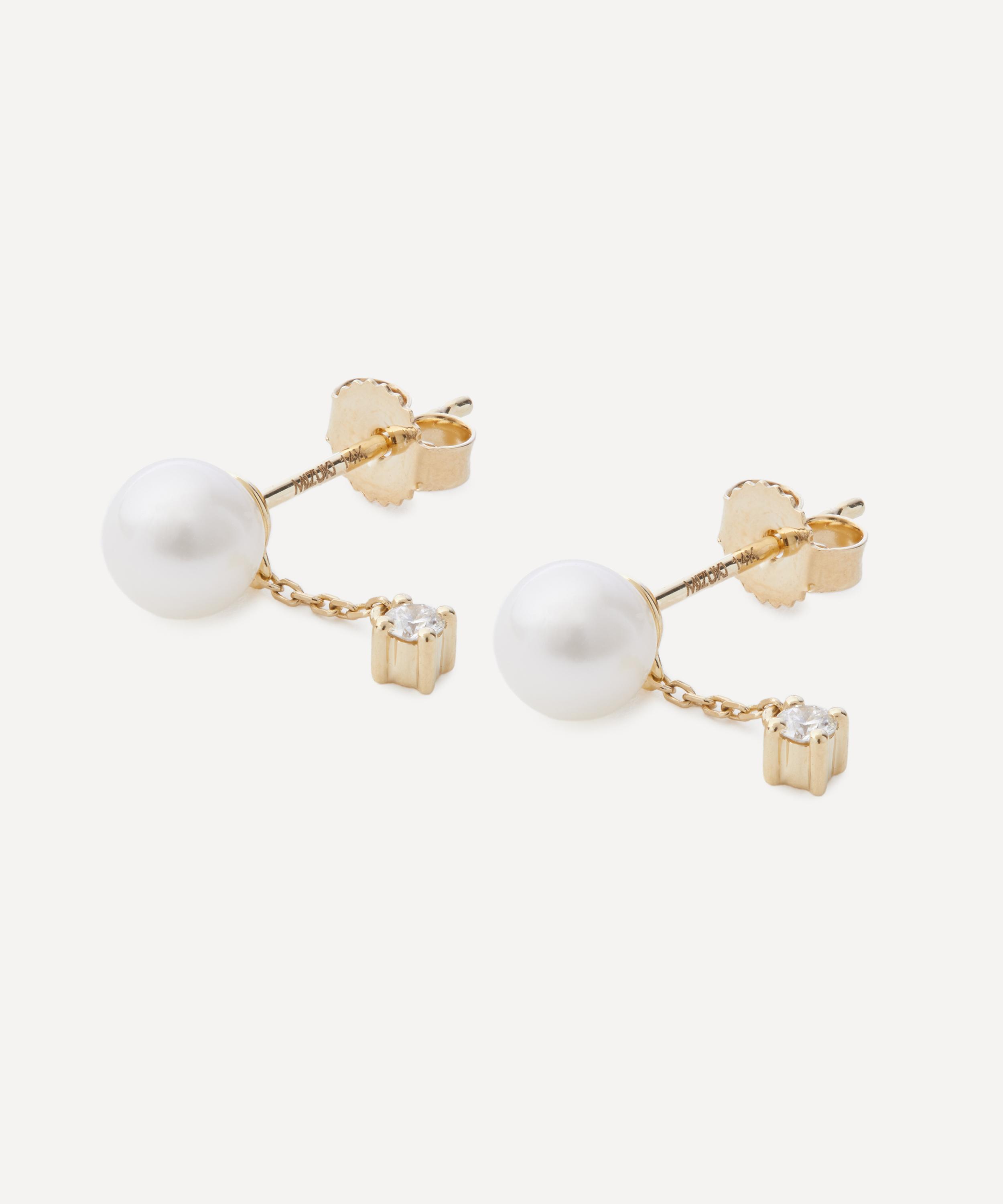 Mizuki - 14ct Gold Sea of Beauty Pearl Diamond Drop Earrings image number 1