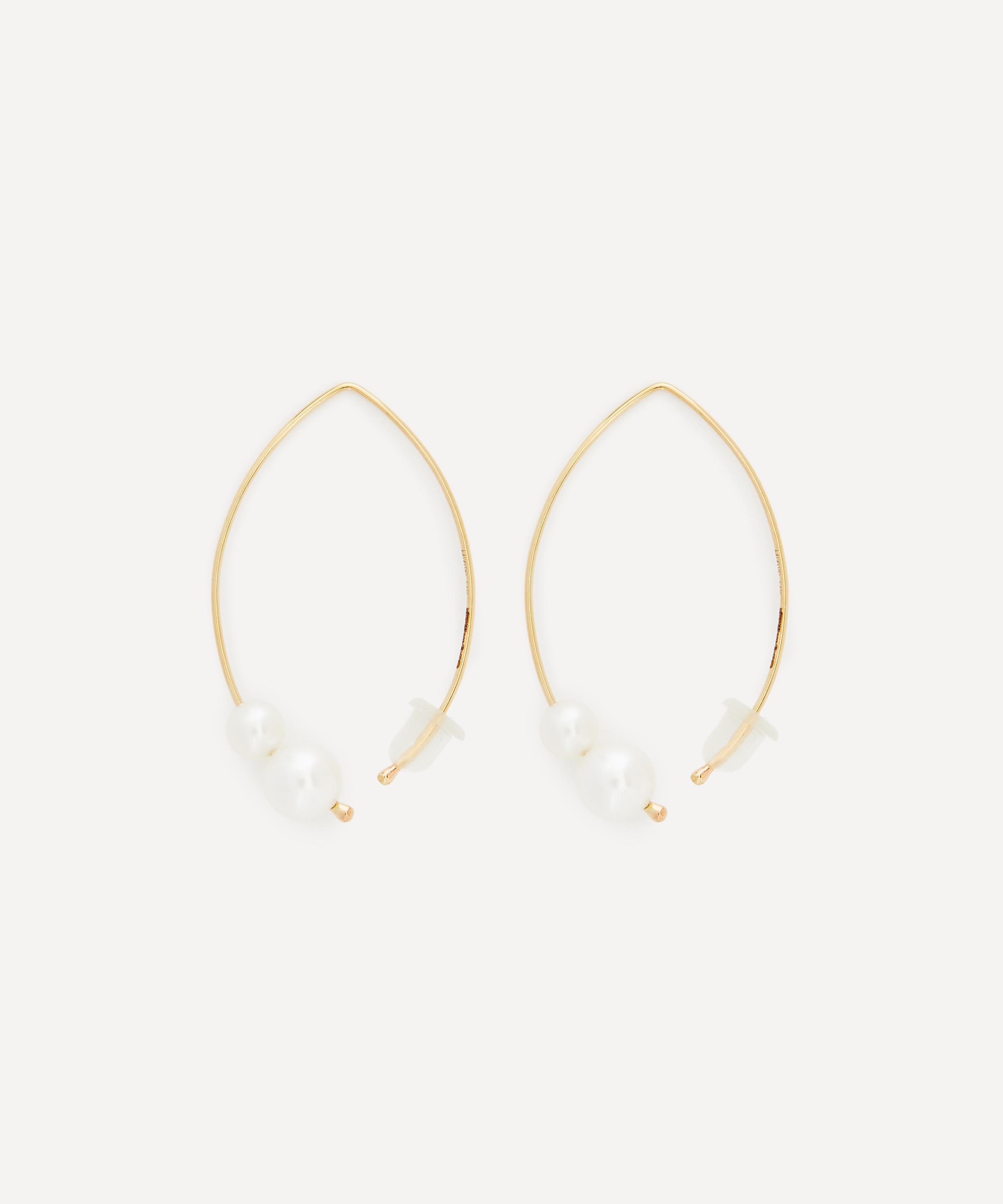 Mizuki - 14ct Gold Medium Double Pearl Open Marquise Drop Earrings image number 1