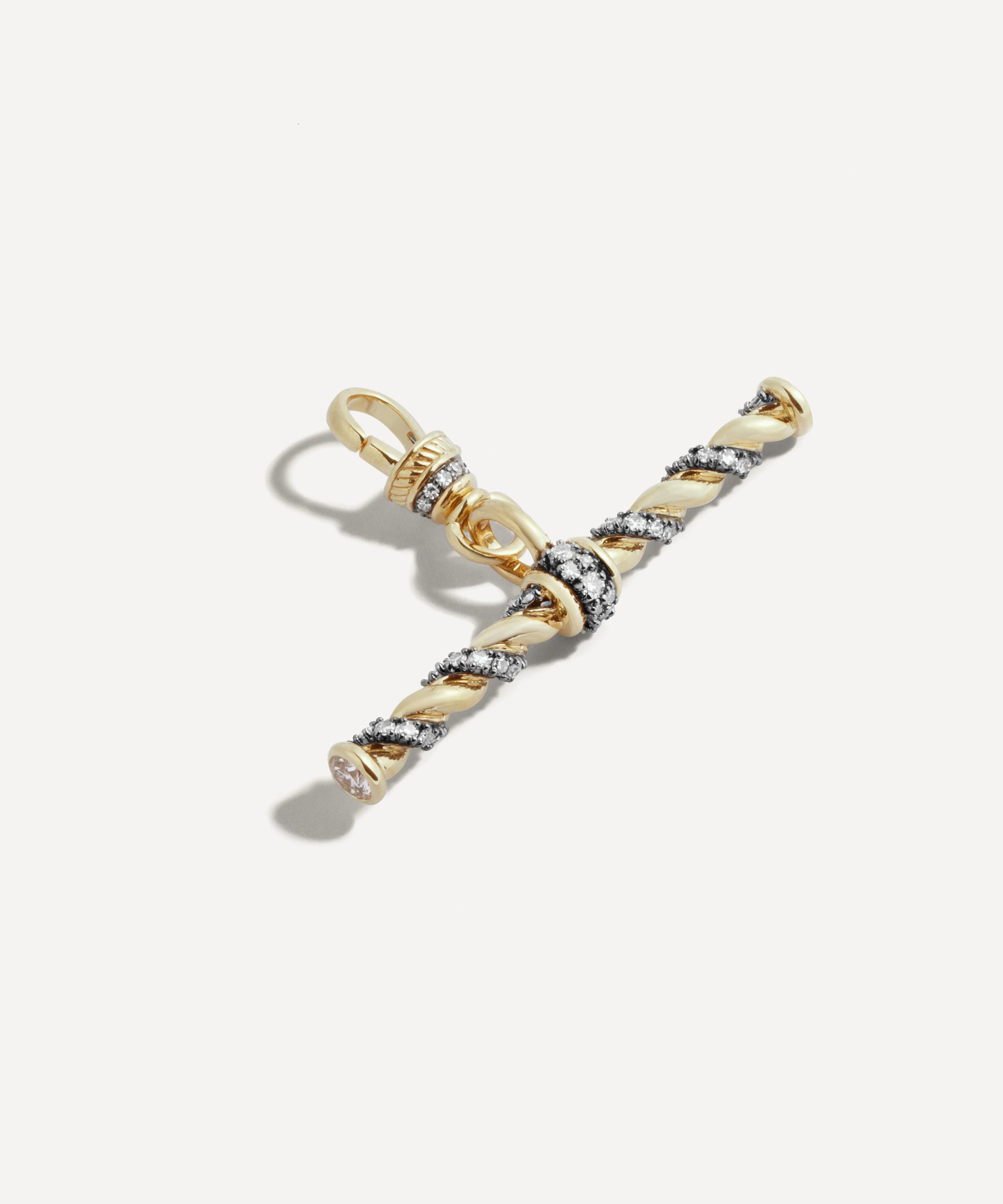 Lucy Delius - 14ct Gold Antique Finish Twisted Rope T-Bar Pendant image number 0
