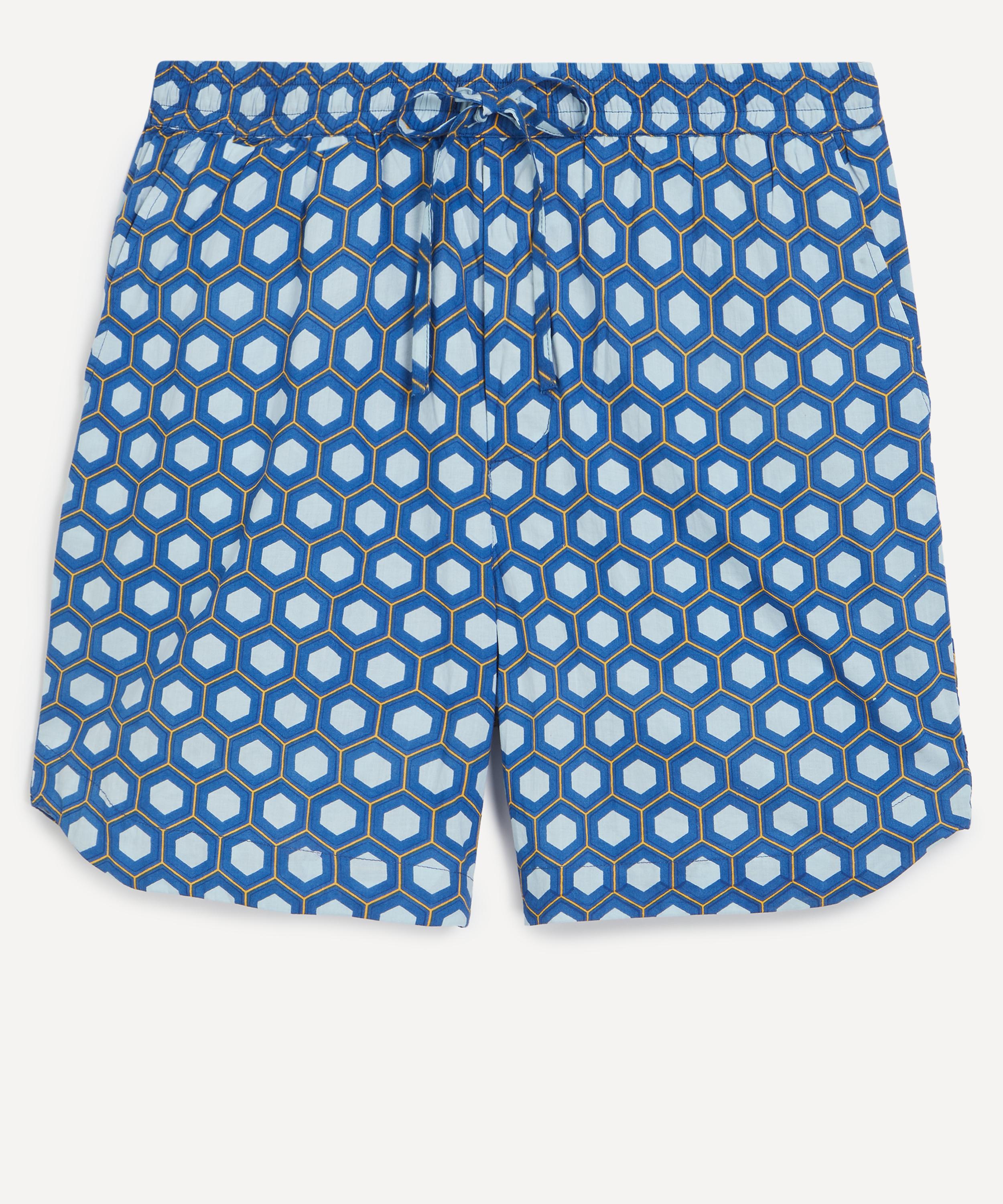 SMR Days - Blue Block Geometric Print Es Cubells Cotton Shorts  image number 0