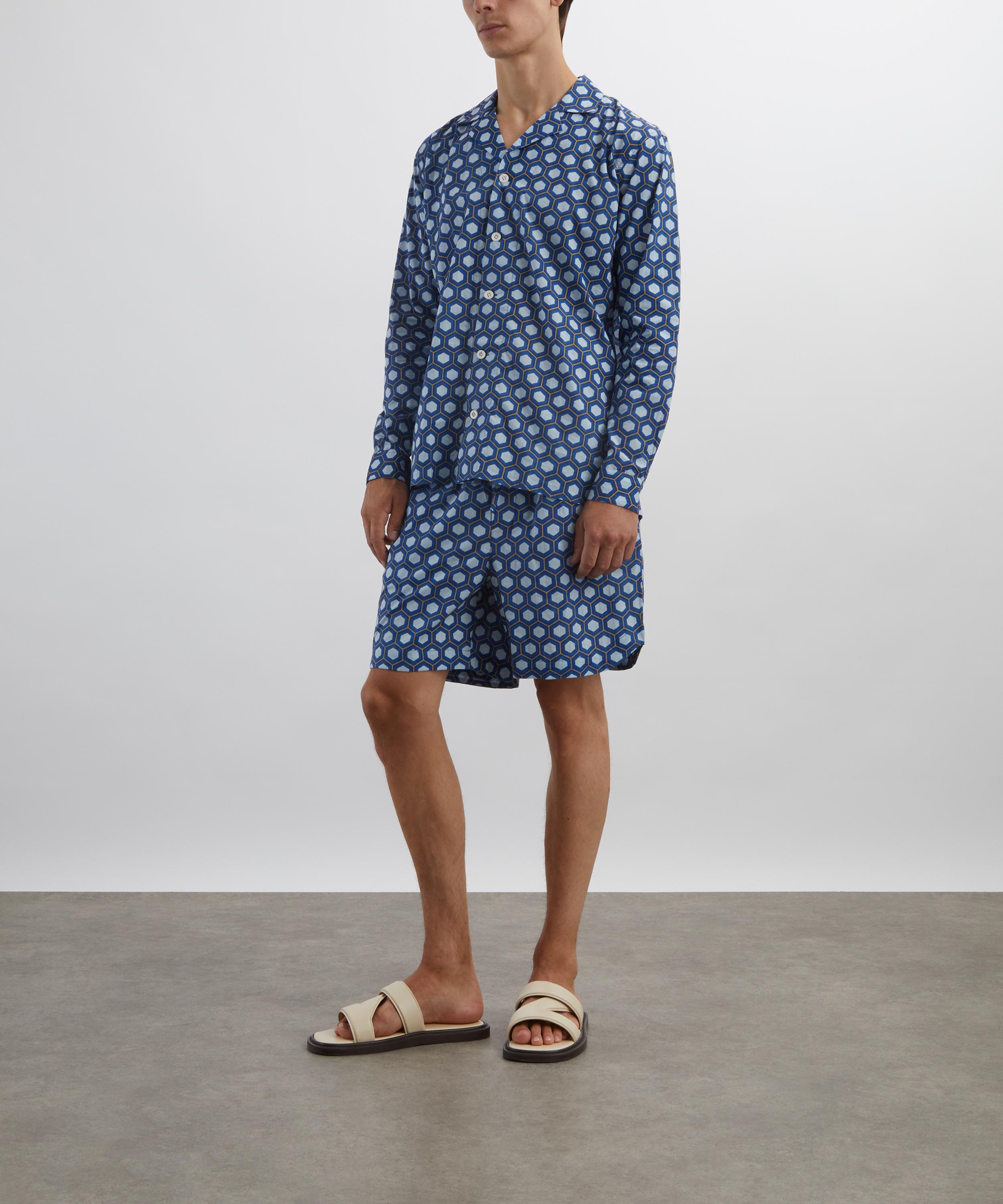 SMR Days - Blue Block Geometric Print Es Cubells Cotton Shorts  image number 1