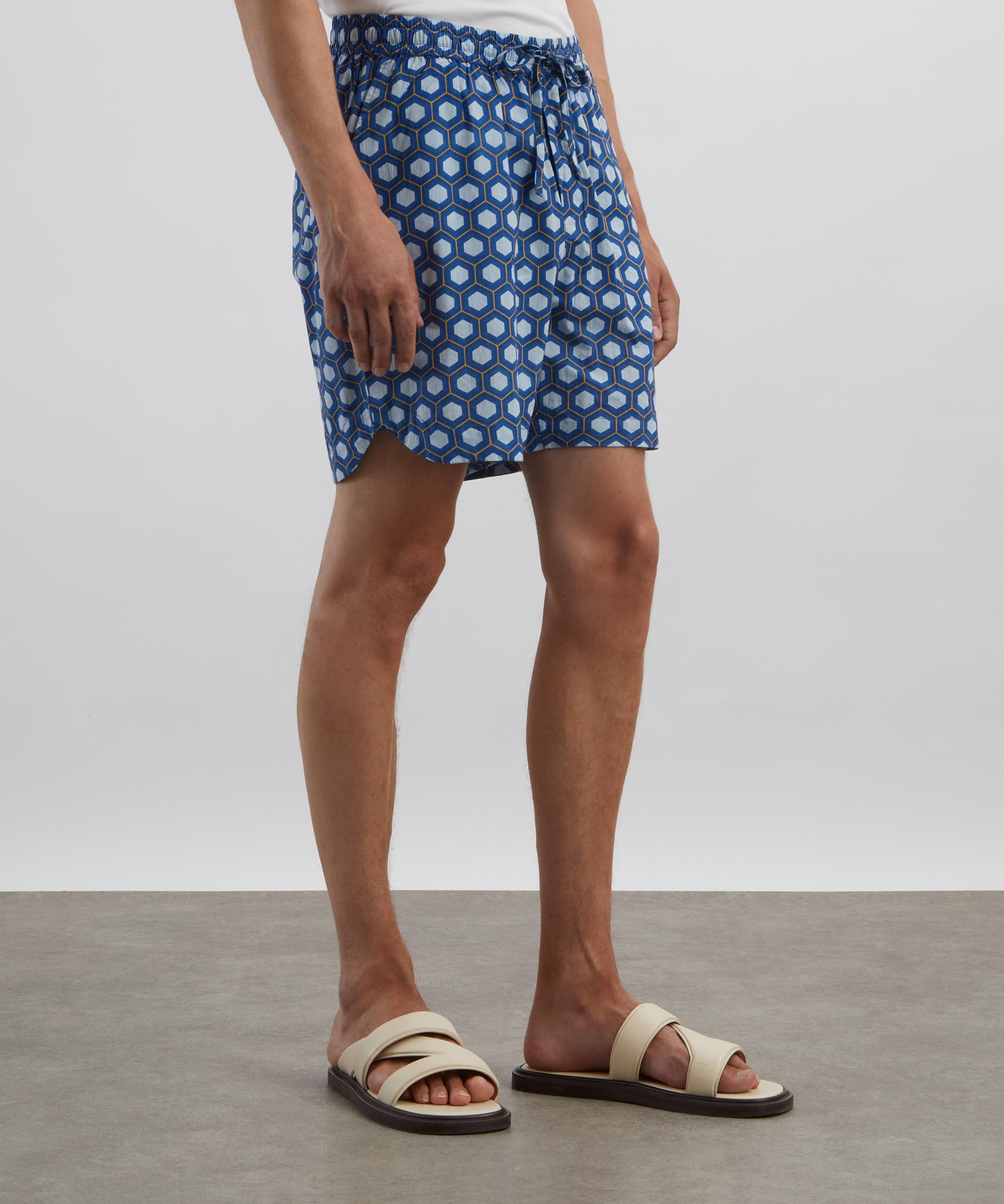 SMR Days - Blue Block Geometric Print Es Cubells Cotton Shorts  image number 2