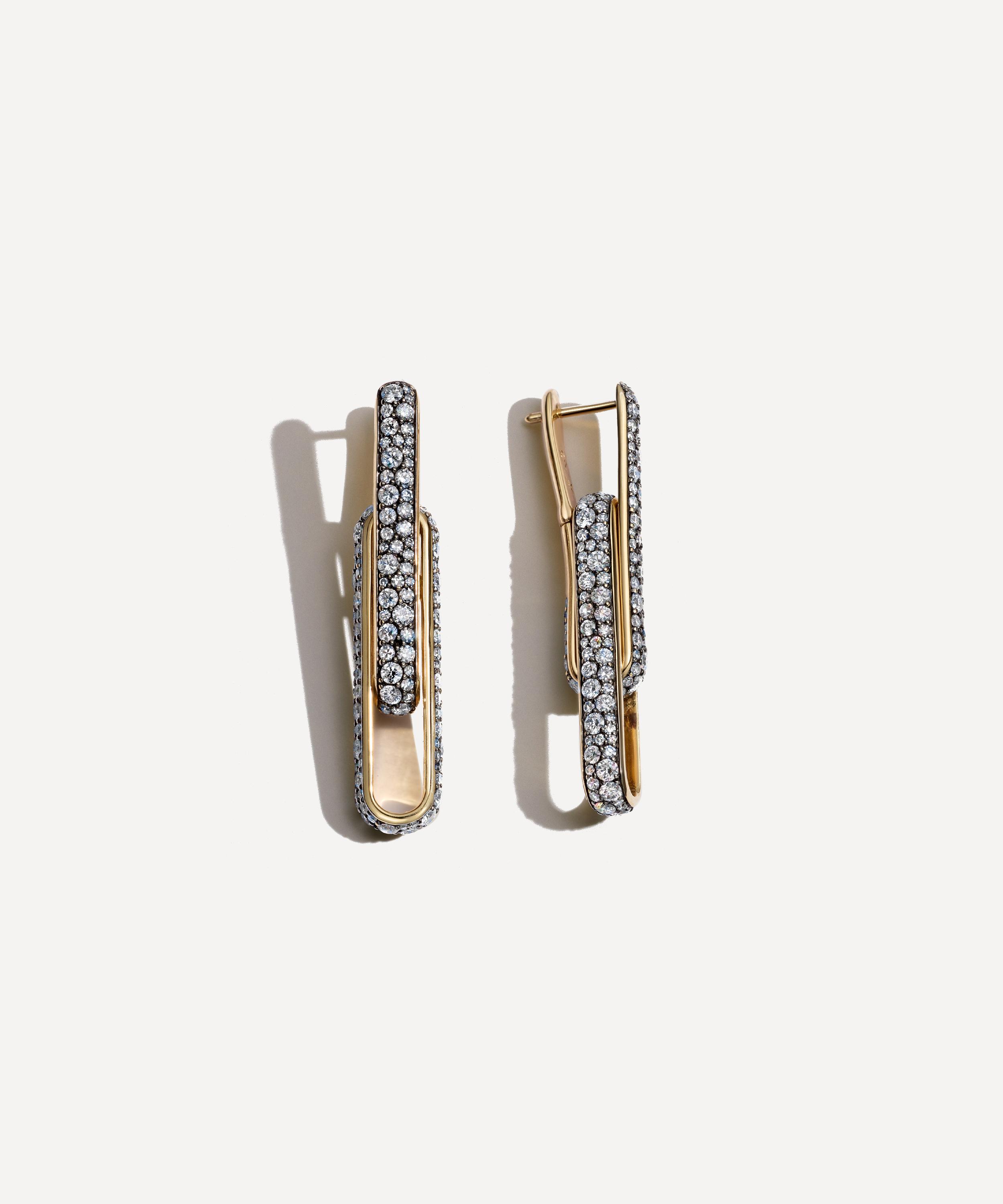 Lucy Delius - 14ct Gold Diamond Stirrup Drop Earrings image number 0
