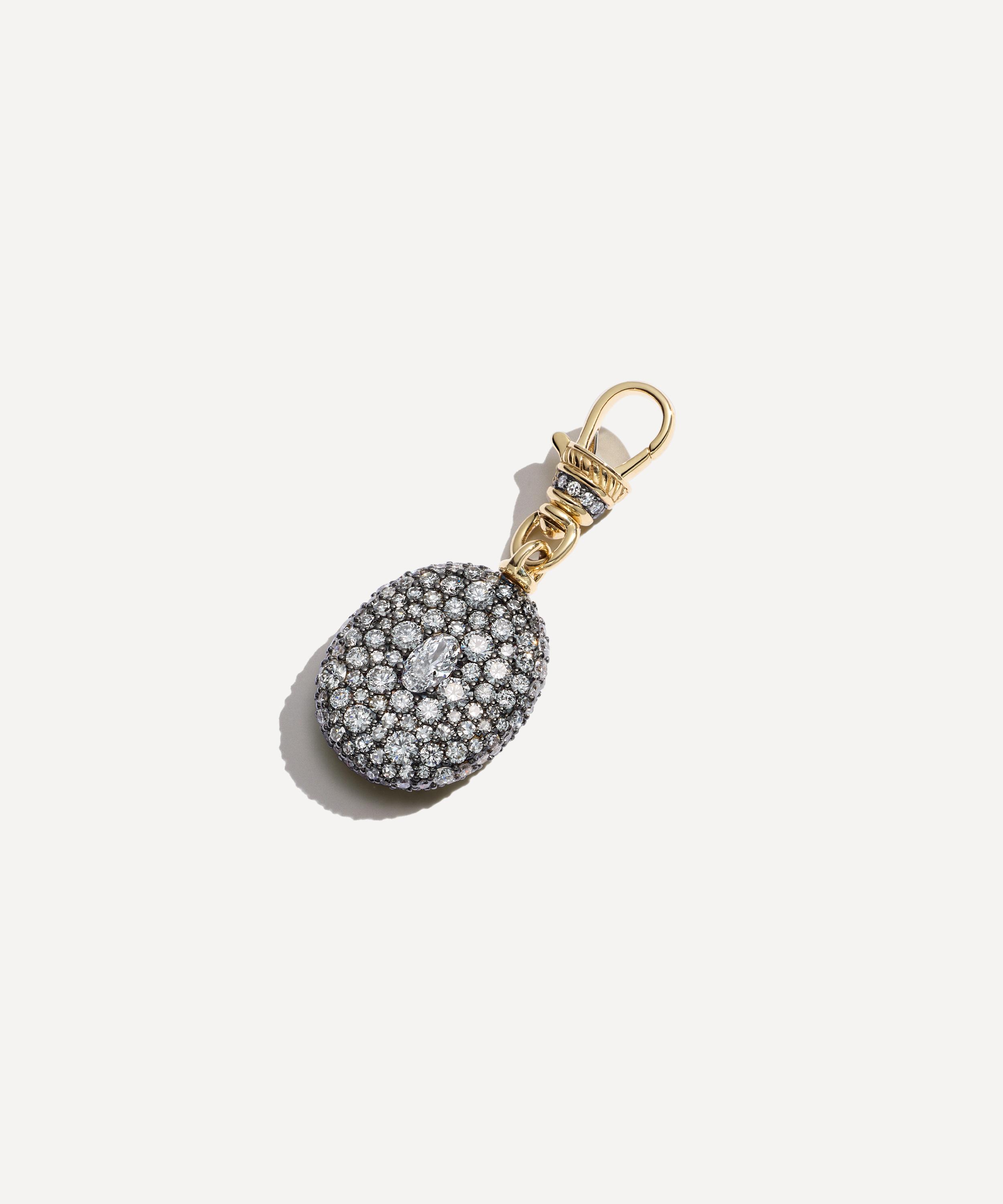 Lucy Delius - 14ct Gold Antique Finish Diamond Oval Pocket Watch Pendant image number 0