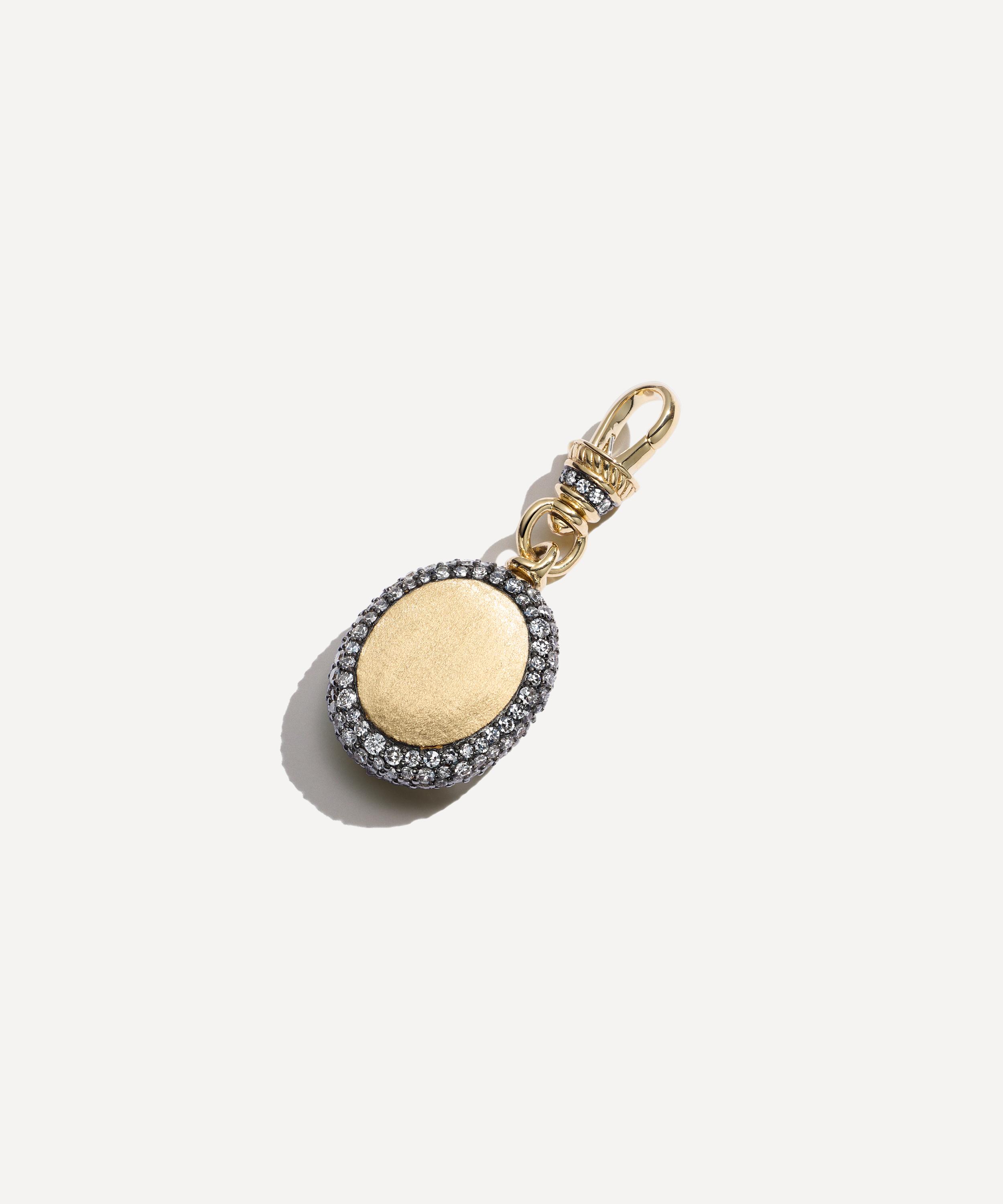 Lucy Delius - 14ct Gold Antique Finish Diamond Oval Pocket Watch Pendant image number 1