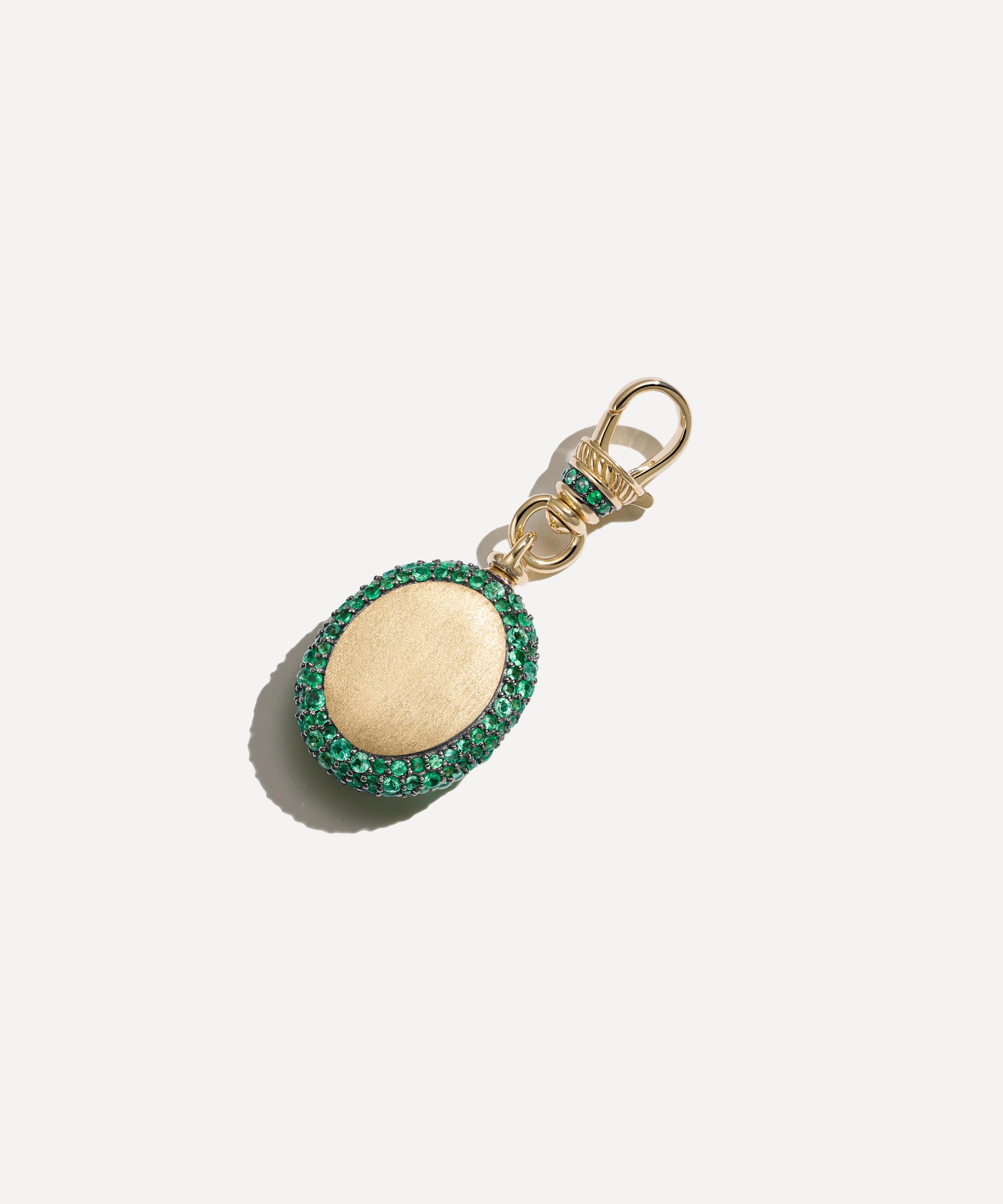 Lucy Delius - 14ct Gold Antique Finish Emerald Oval Pocket Watch Pendant image number 1