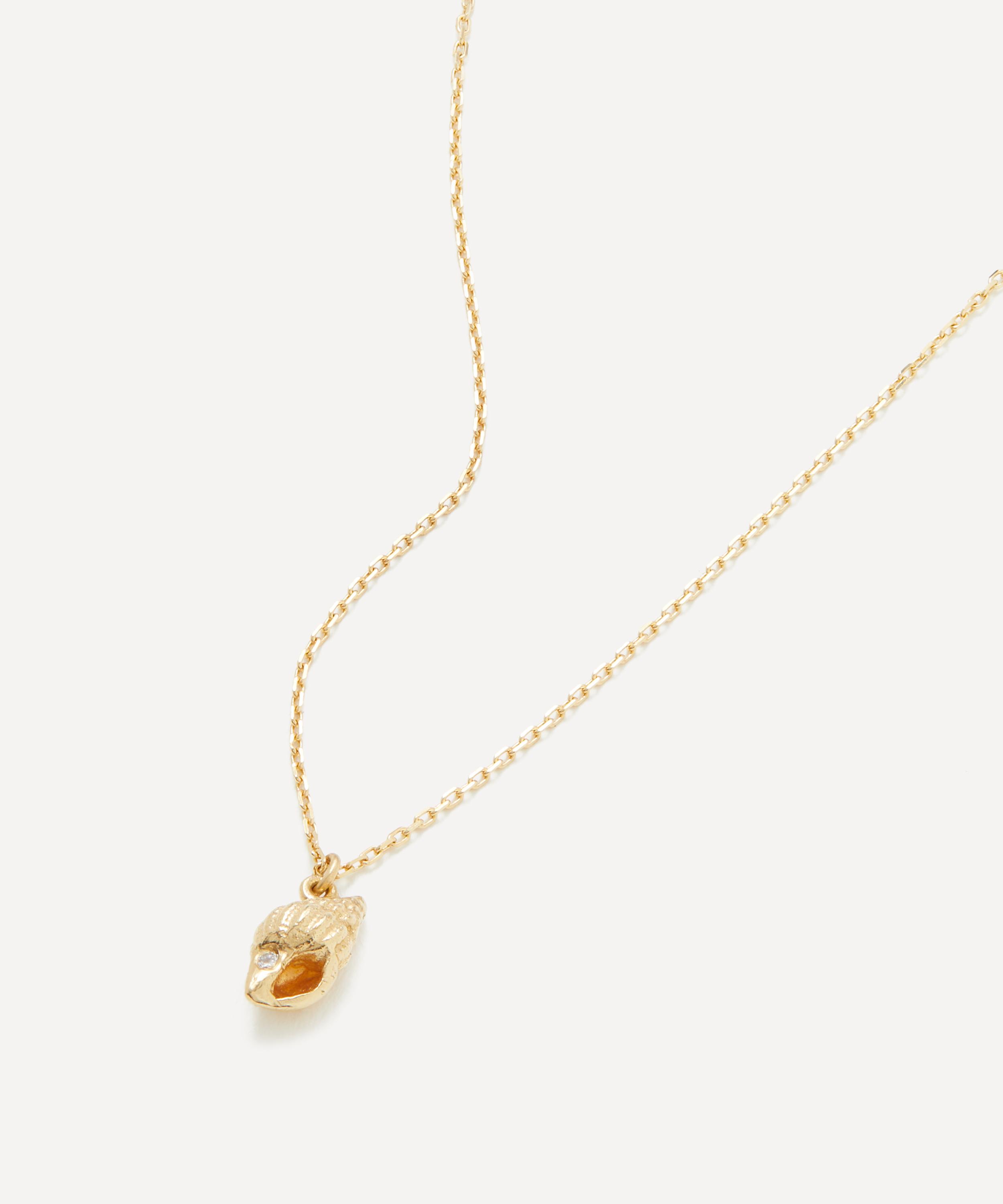 Alex Monroe - 18ct Gold Teeny Tiny Shell Diamond Pendant Necklace