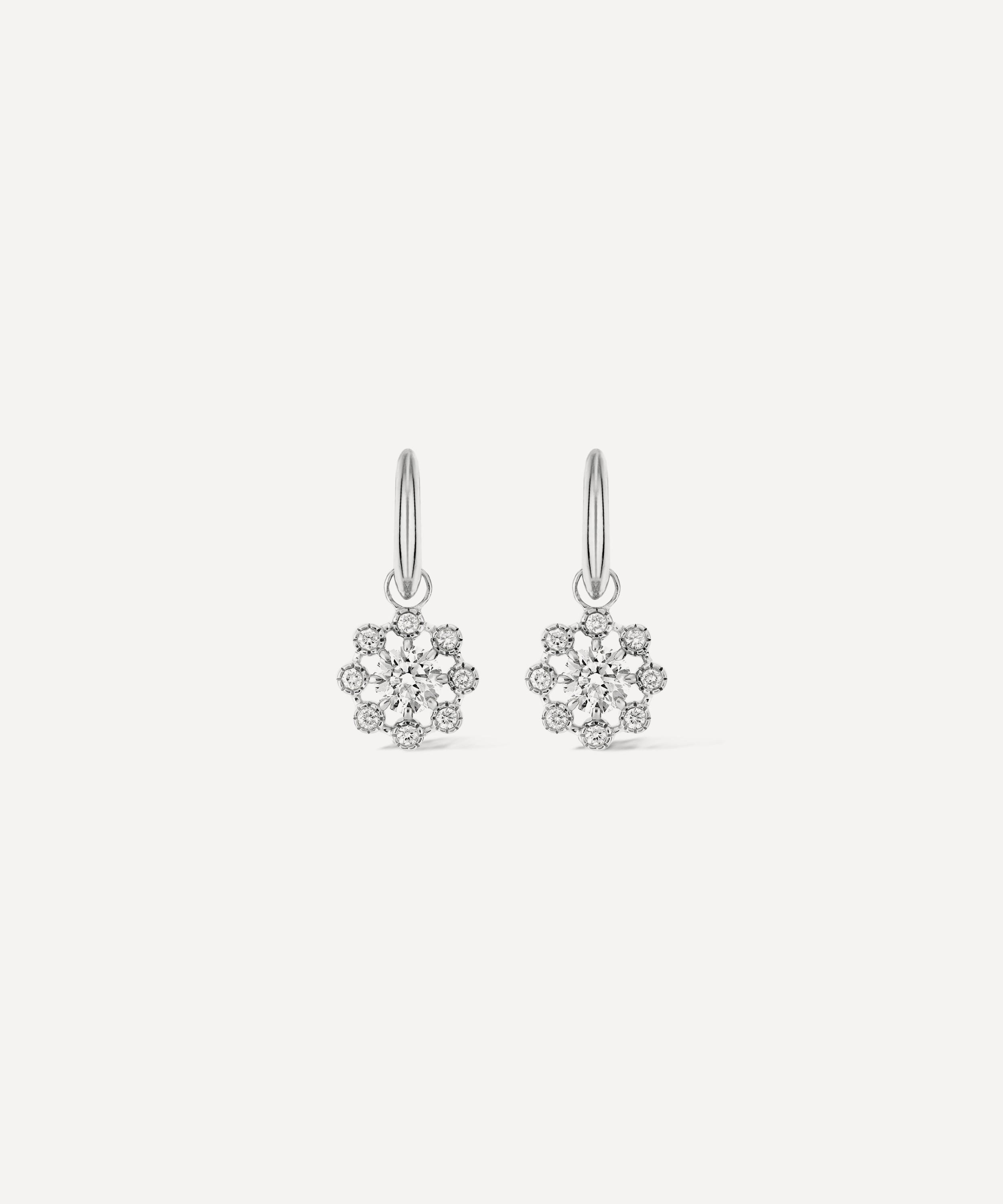 Dinny Hall - 14ct White Gold Celandine Diamond Drop Hoop Earrings image number 0