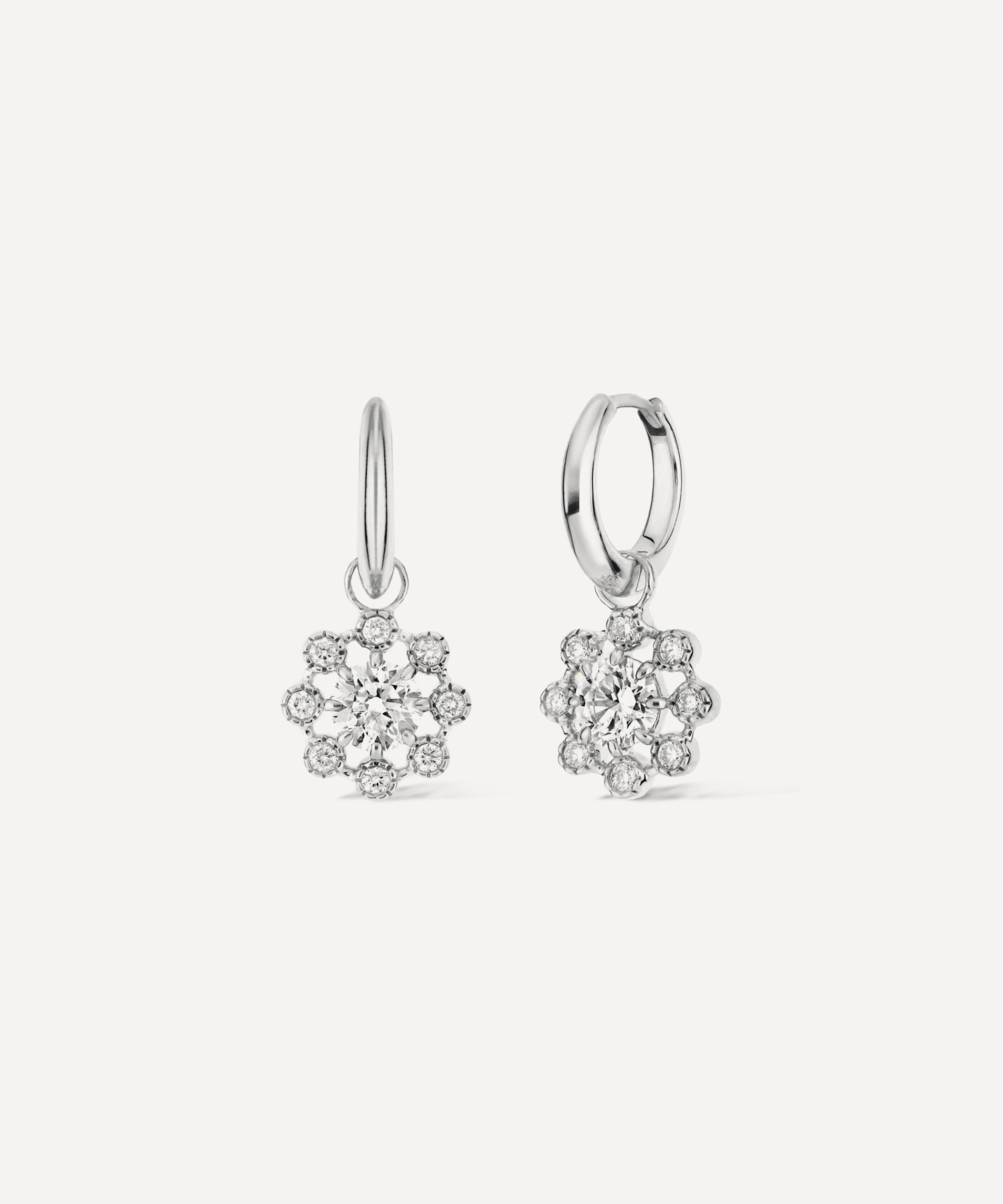 Dinny Hall - 14ct White Gold Celandine Diamond Drop Hoop Earrings image number 2