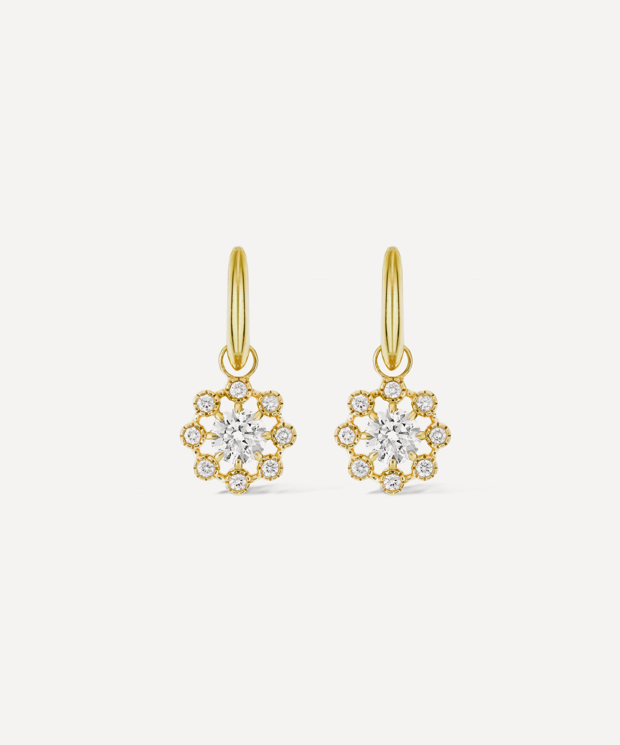 Dinny Hall - 14ct Gold Celandine Diamond Drop Hoop Earrings image number 0