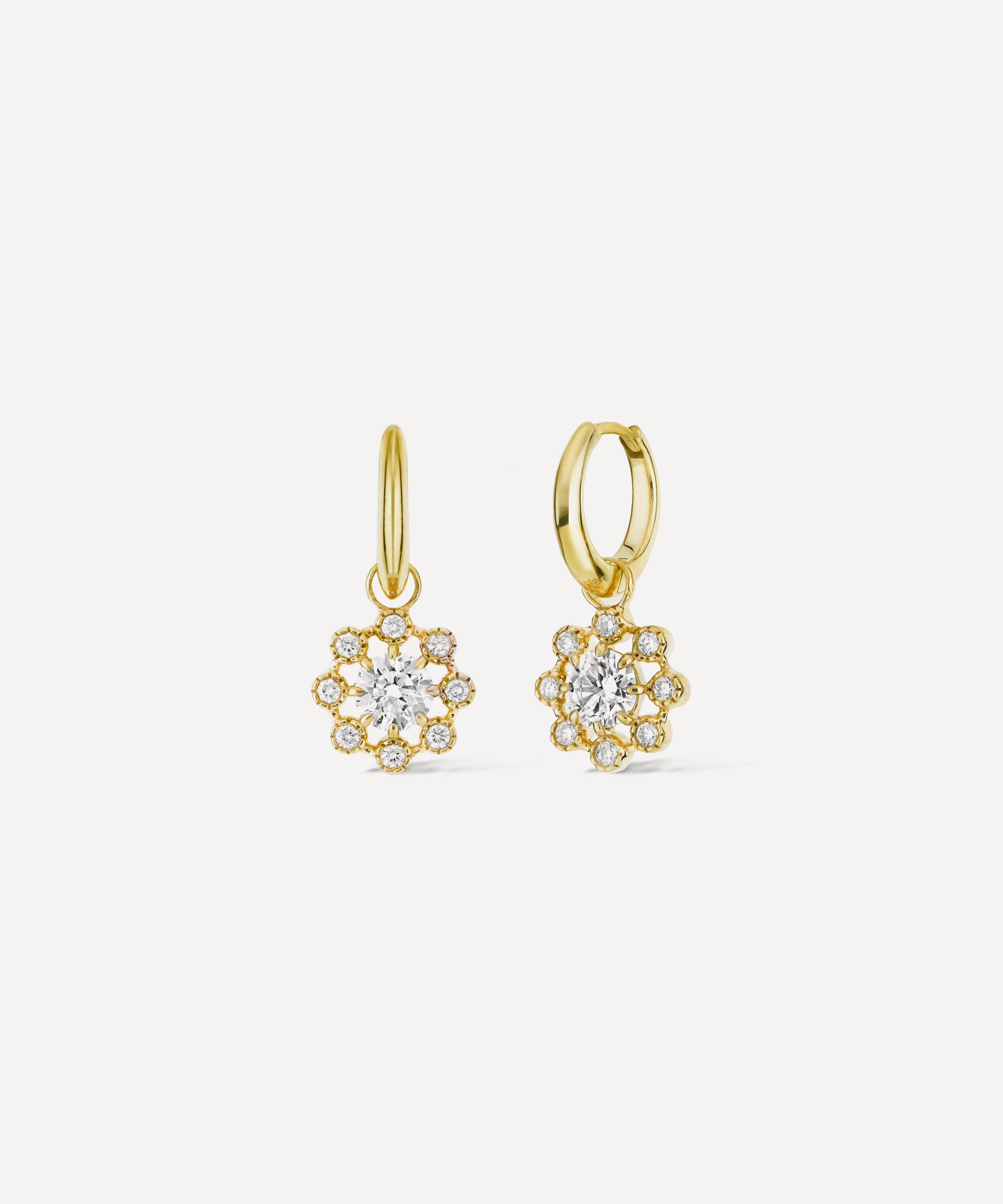 Dinny Hall - 14ct Gold Celandine Diamond Drop Hoop Earrings image number 2