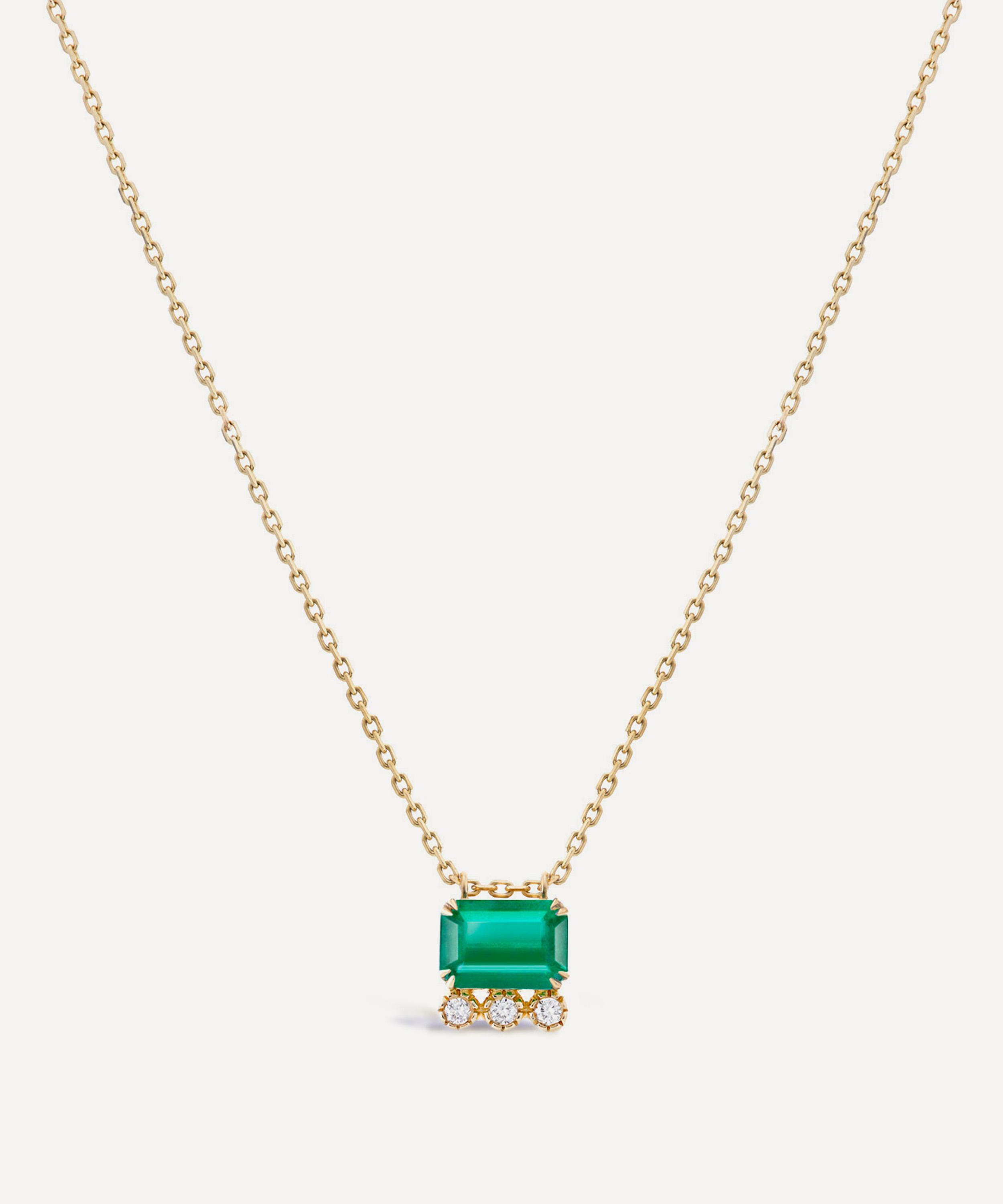 Dinny Hall - 14ct Gold Wildflower Betony Emerald and Diamond Pendant Necklace image number 0