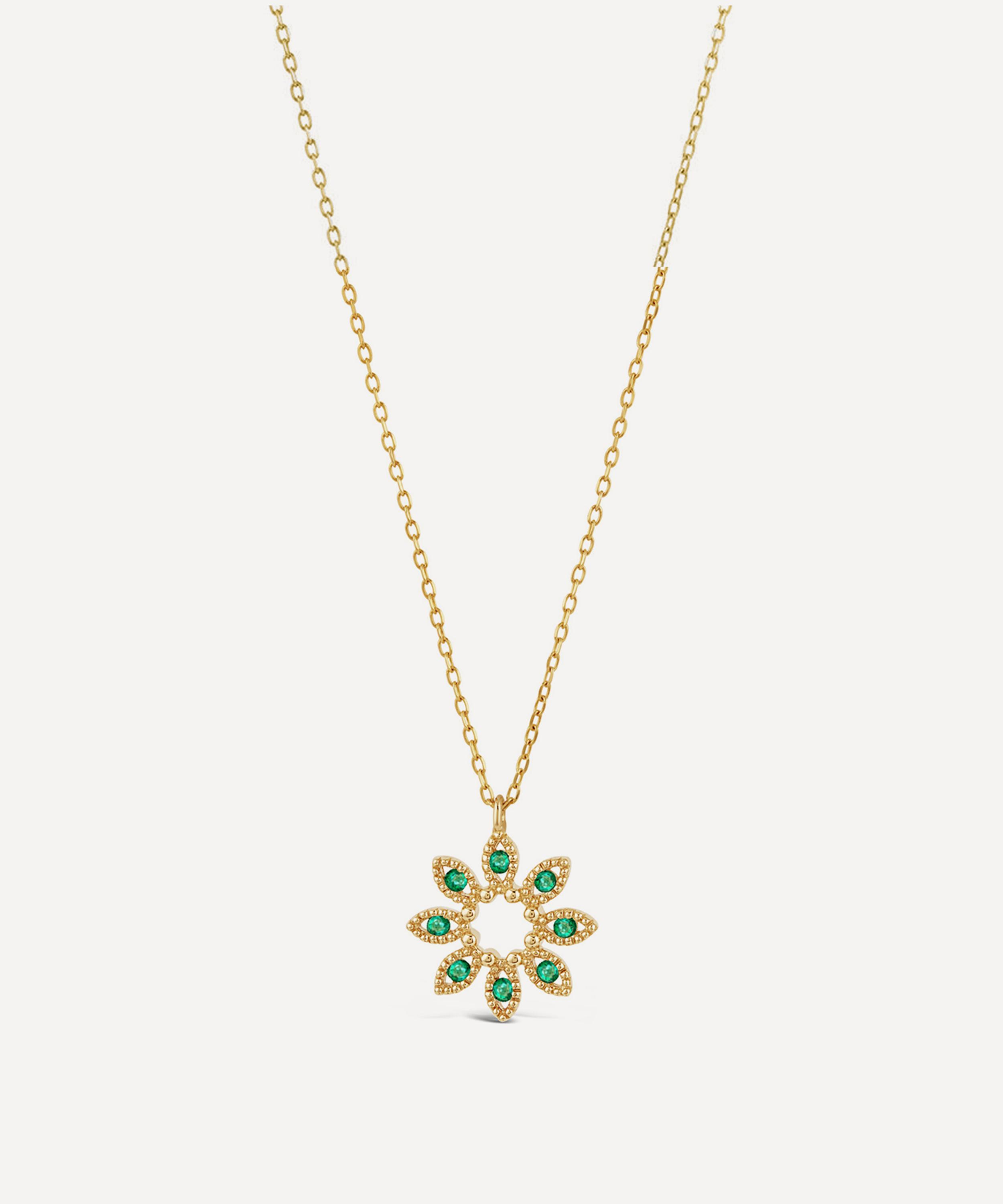 Dinny Hall - 14ct Gold Jasmine Flower Emerald Pendant Necklace image number 0