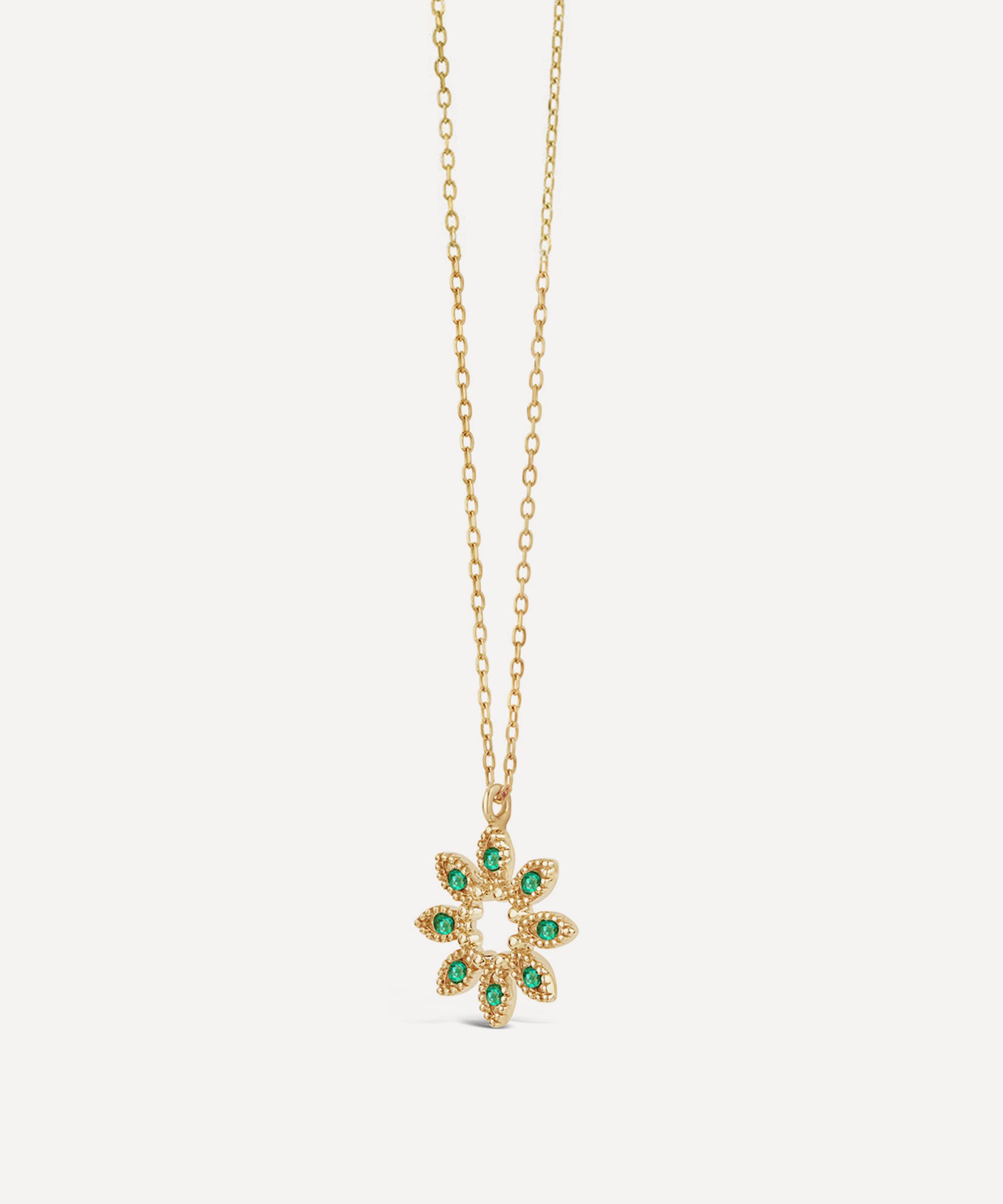 Dinny Hall - 14ct Gold Jasmine Flower Emerald Pendant Necklace image number 2