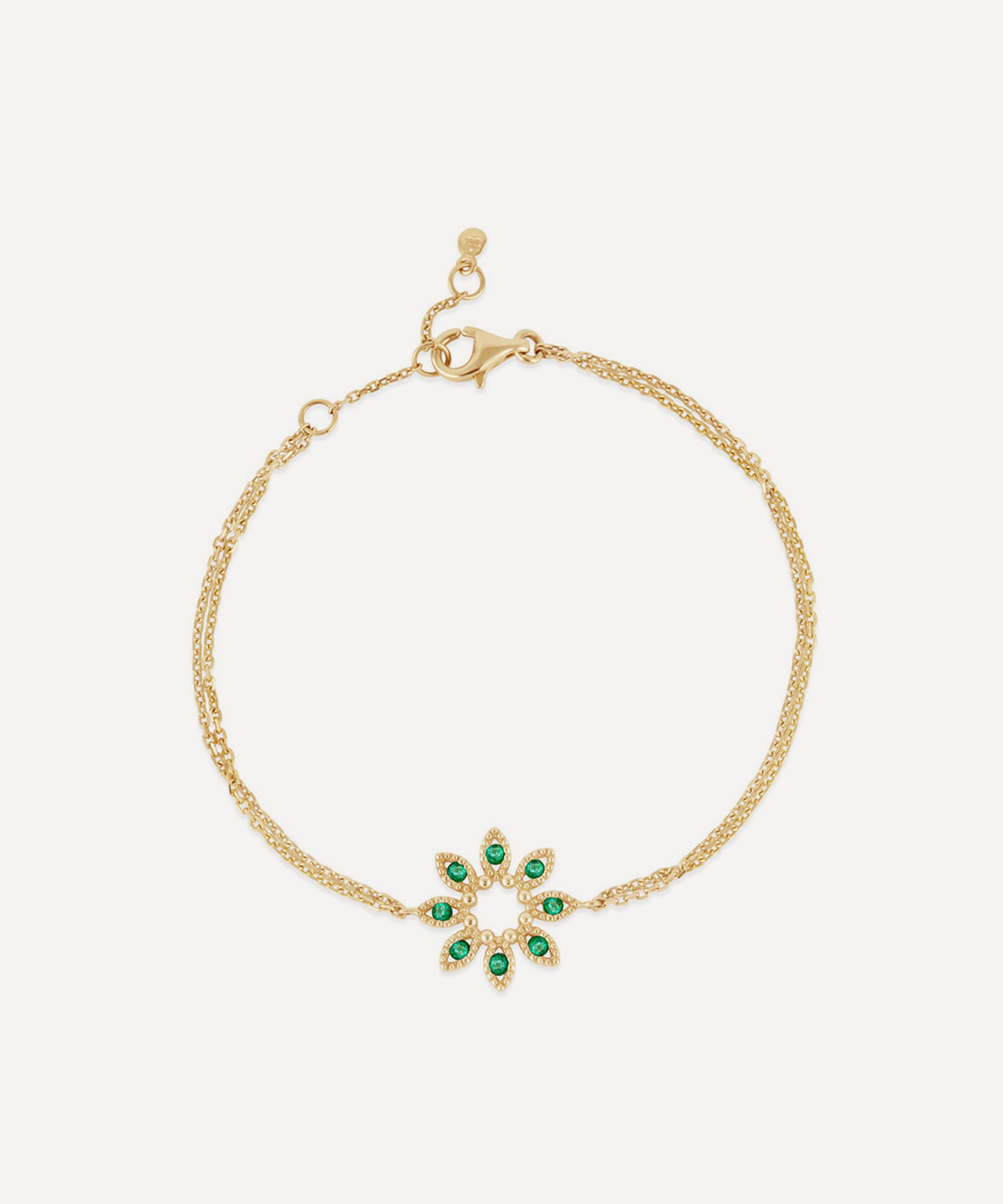 Dinny Hall - 14ct Gold Jasmine Flower Emerald Bracelet image number 0