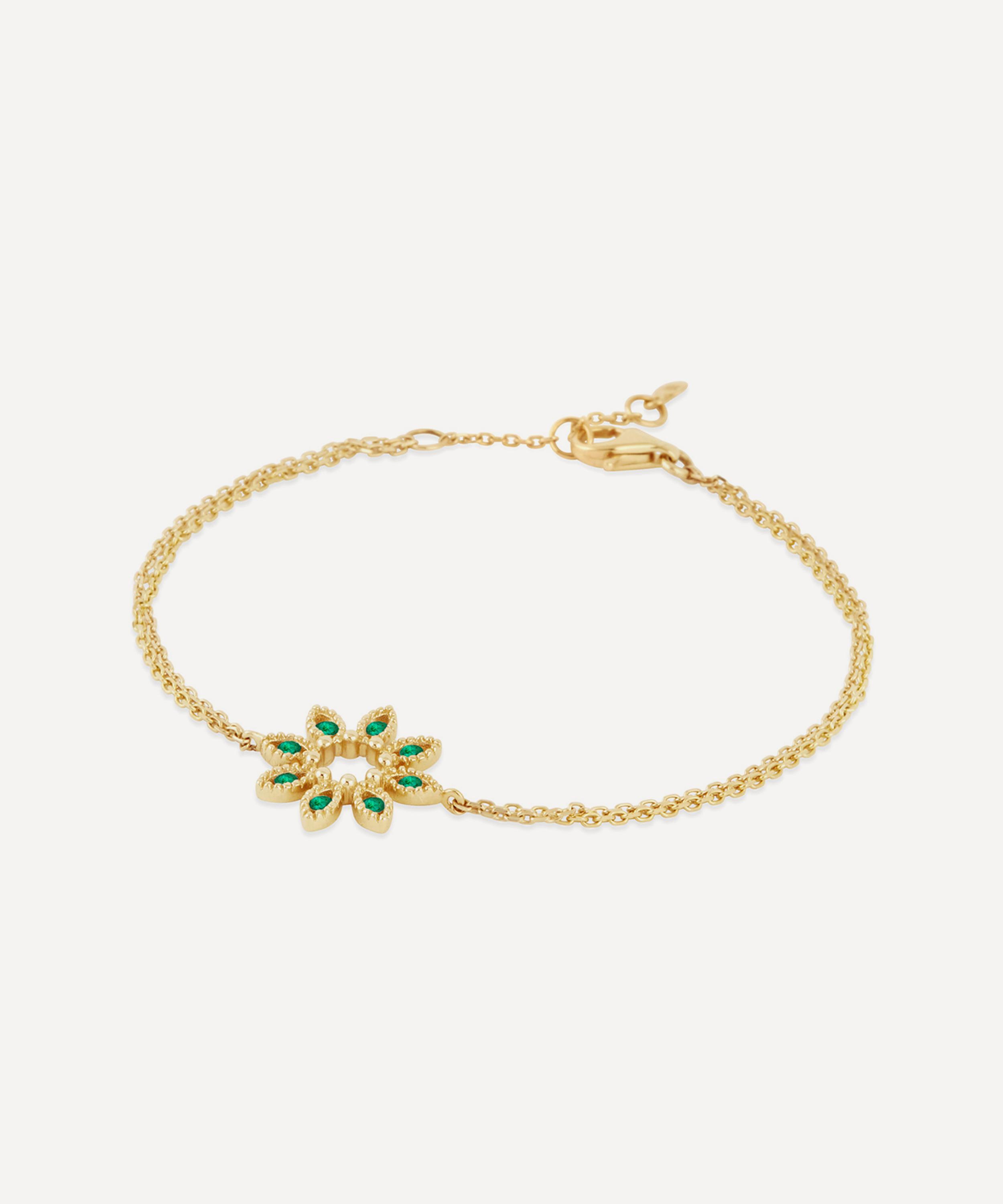 Dinny Hall - 14ct Gold Jasmine Flower Emerald Bracelet image number 2