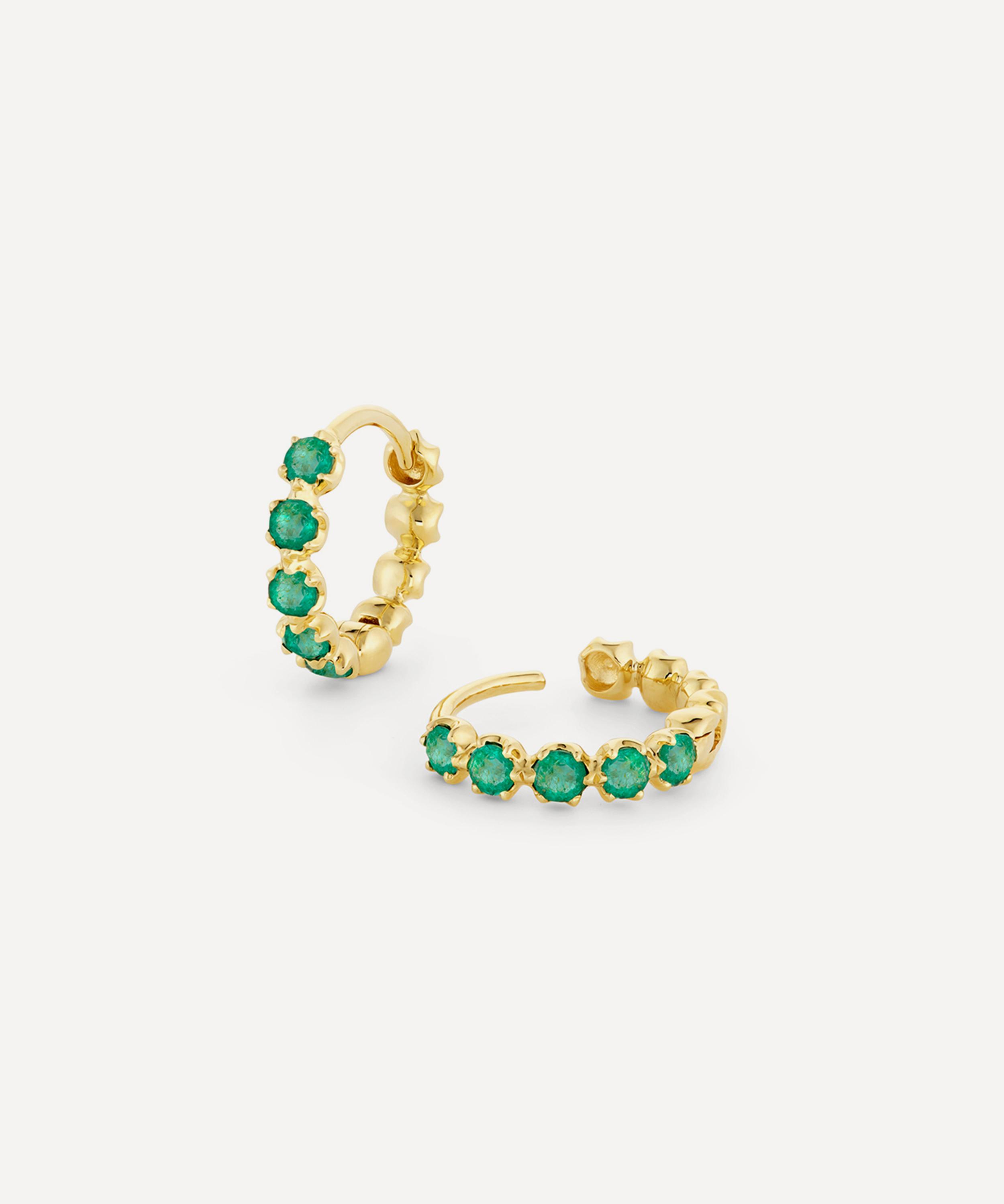Dinny Hall - 18ct Gold Elyhara Emerald Huggie Hoop Earrings image number 0