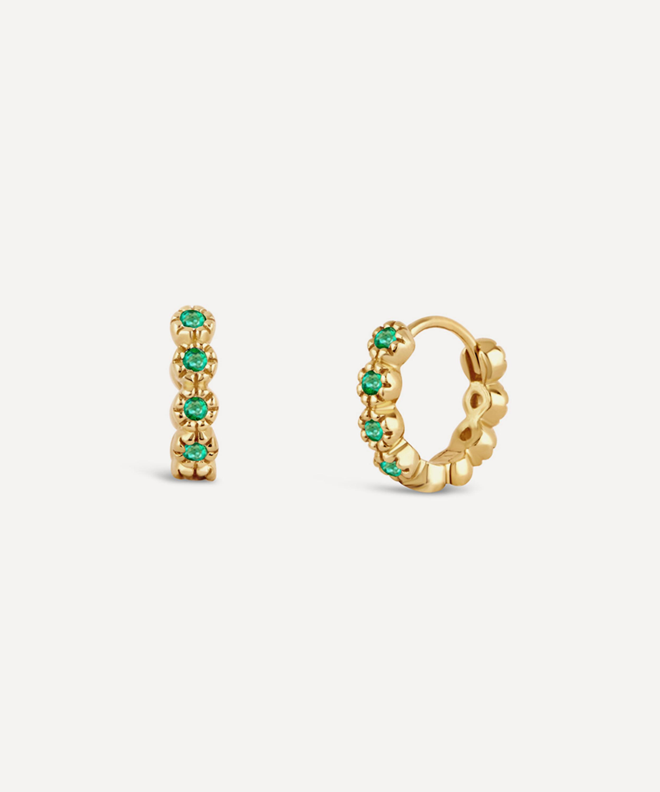 Dinny Hall - 18ct Gold Elyhara Emerald Huggie Hoop Earrings image number 2