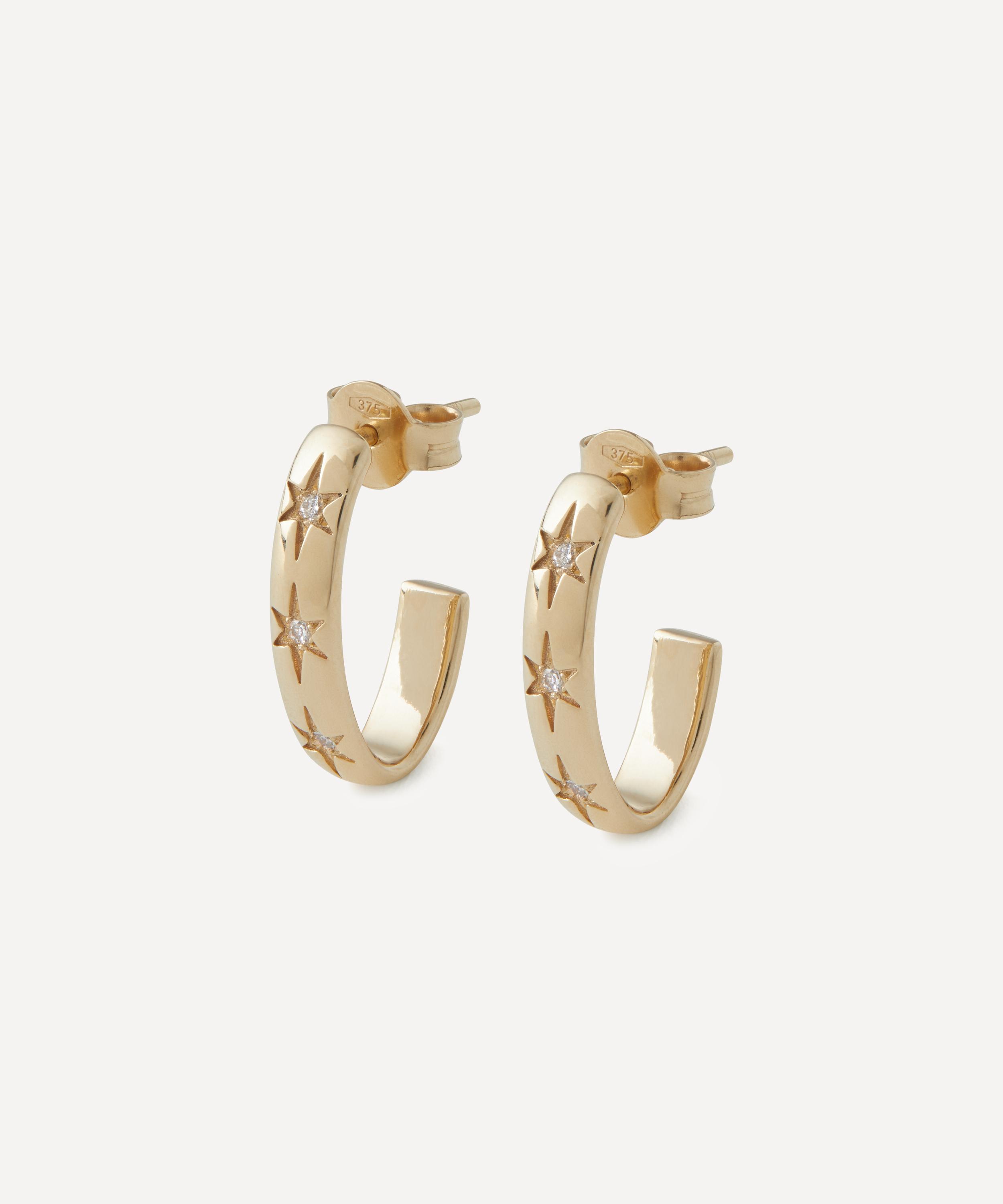 Liberty - 9ct Gold Ianthe Star Small Diamond Creole Hoop Earrings image number 0