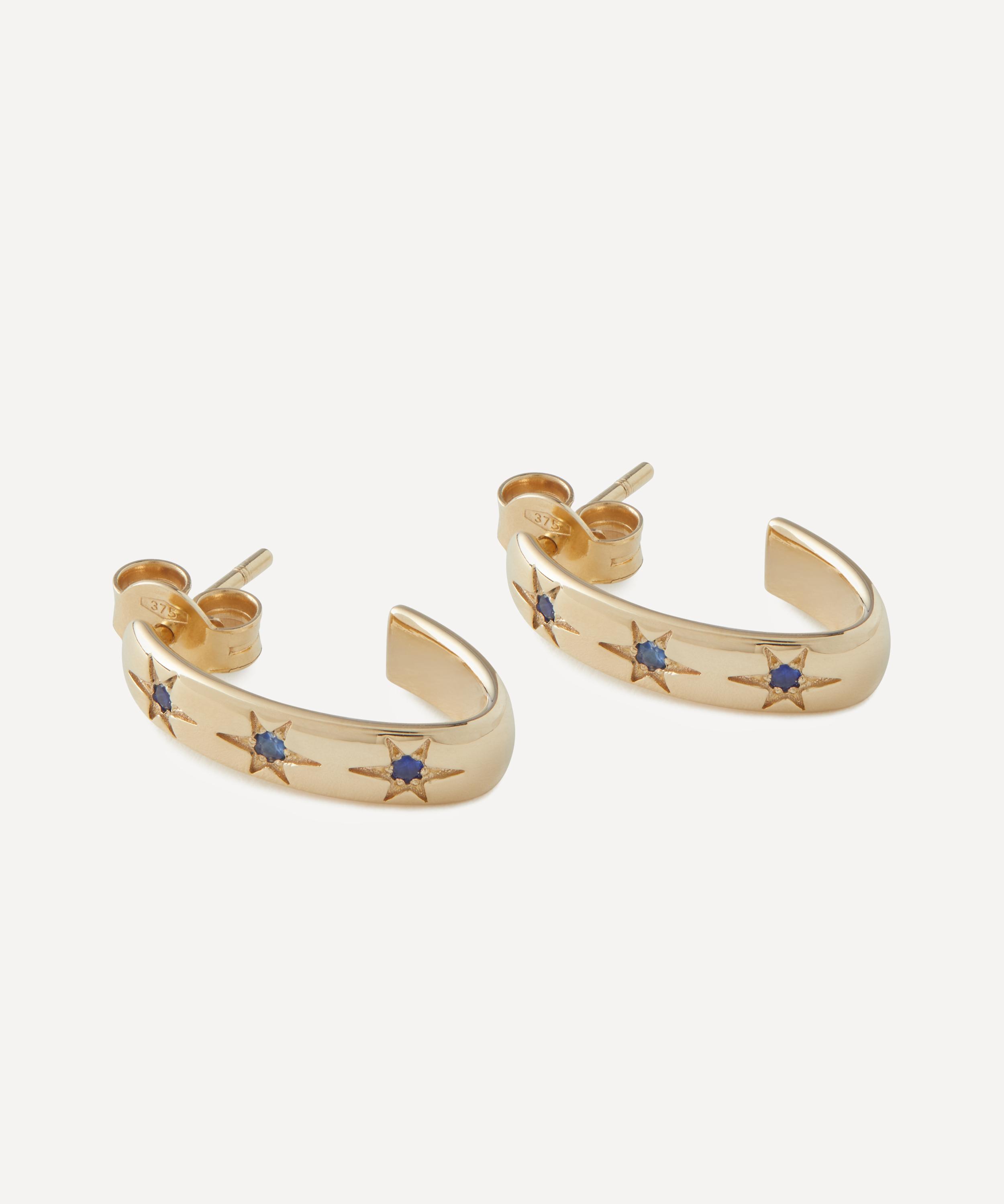 Liberty - 9ct Gold Ianthe Star Small Sapphire Creole Hoop Earrings image number 2