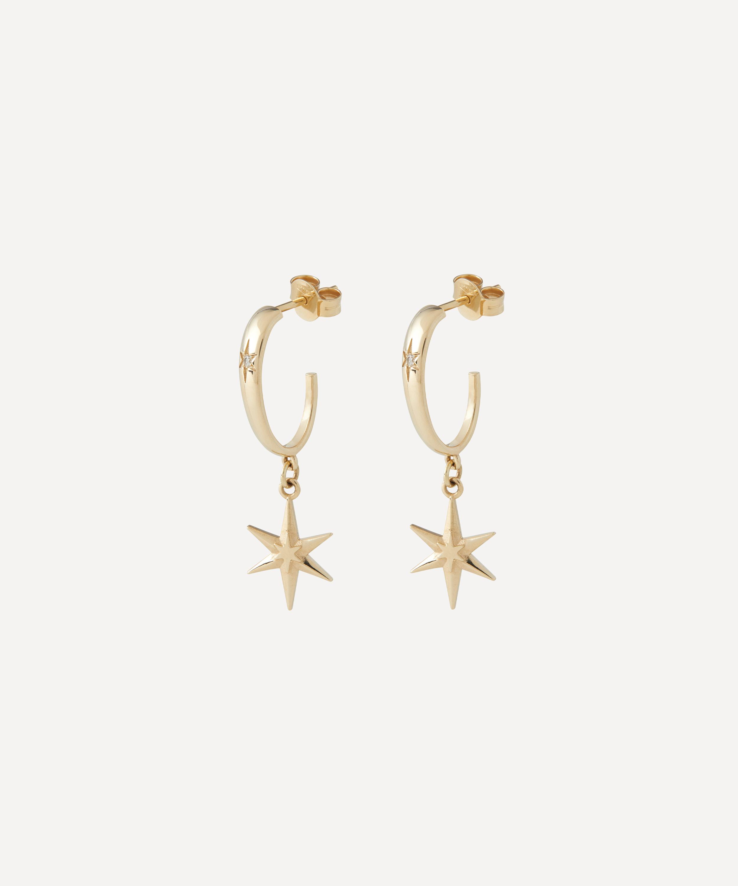 Liberty - 9ct Gold Ianthe Star Diamond Drop Hoop Earrings