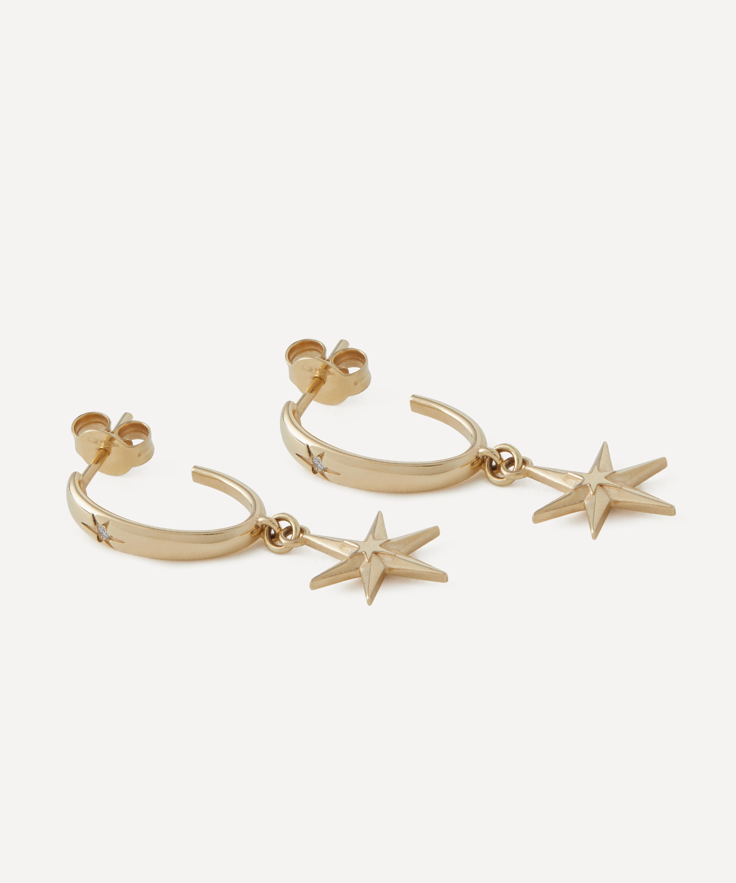 Liberty - 9ct Gold Ianthe Star Diamond Drop Hoop Earrings image number 2