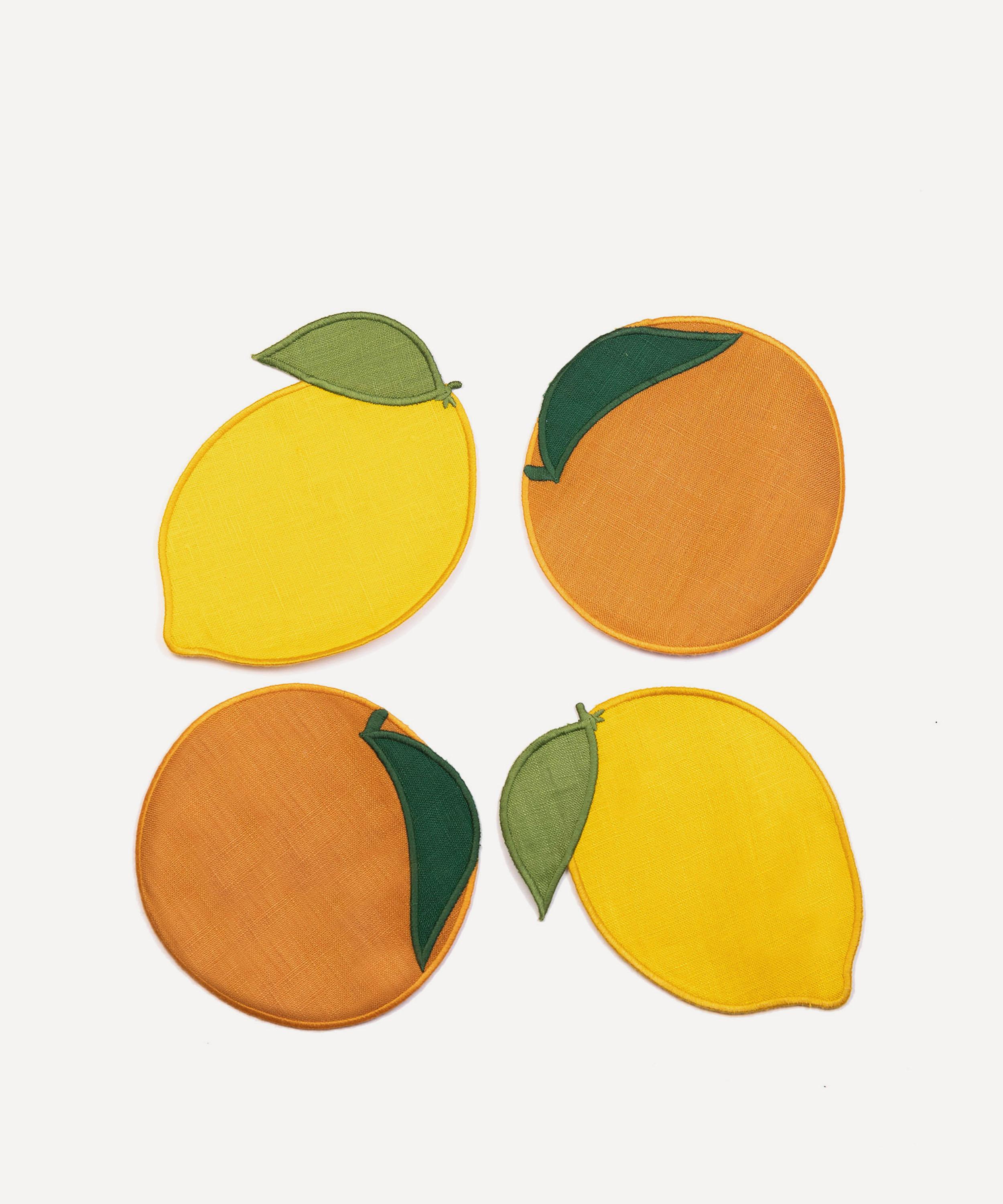 Piecework - Citrus Fruit Linen Cocktail Napkins Set of Four