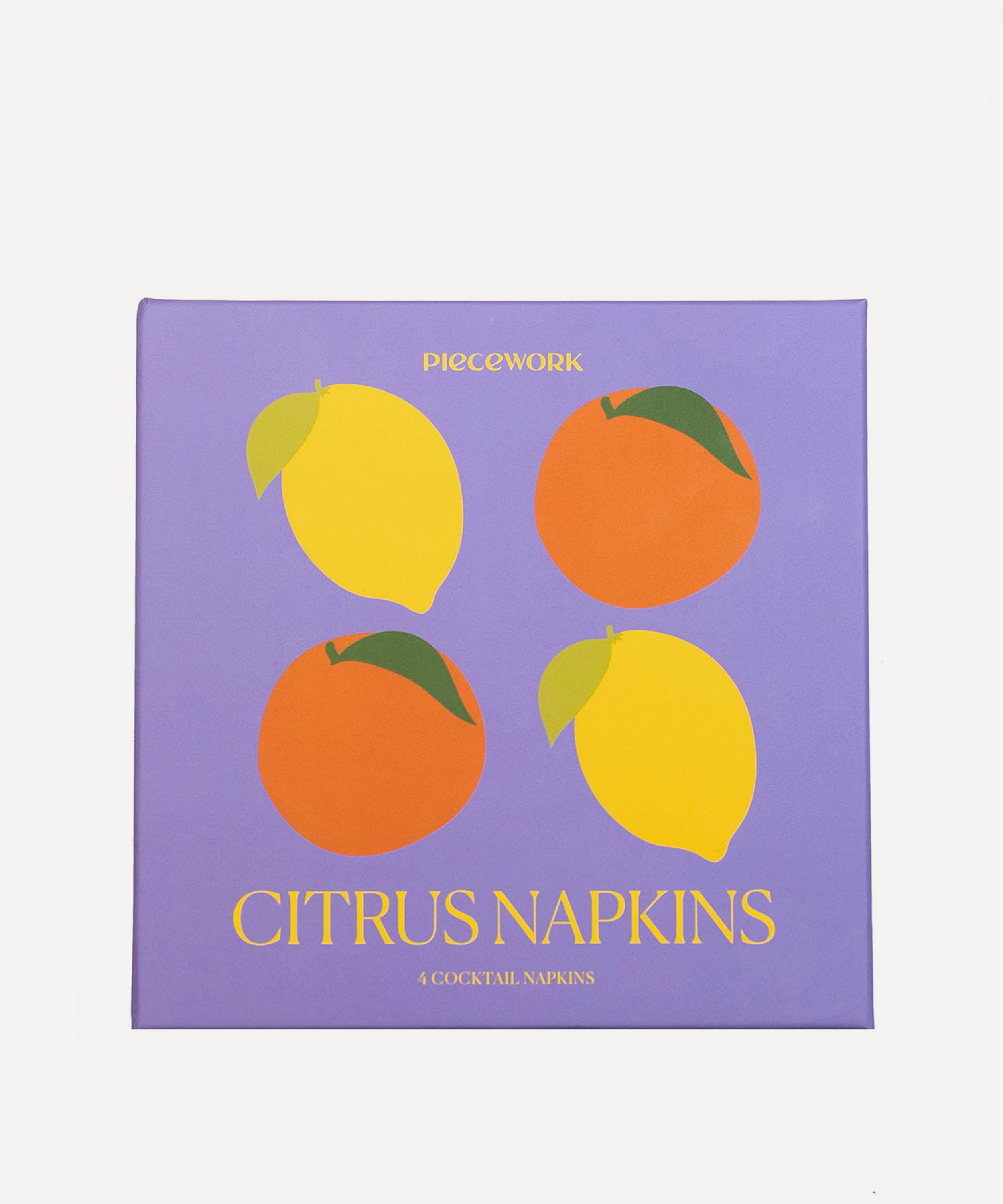 Piecework - Citrus Fruit Linen Cocktail Napkins Set of Four image number 3